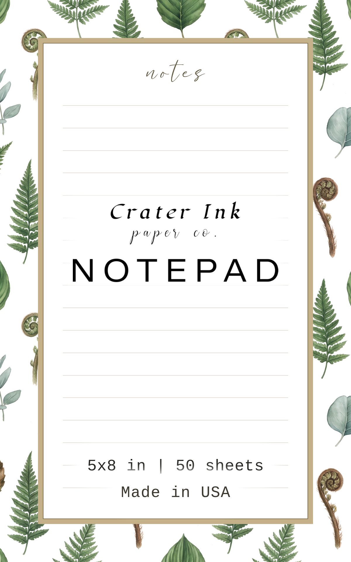Fern Notepad — Ditsy Watercolor Greenery Print
