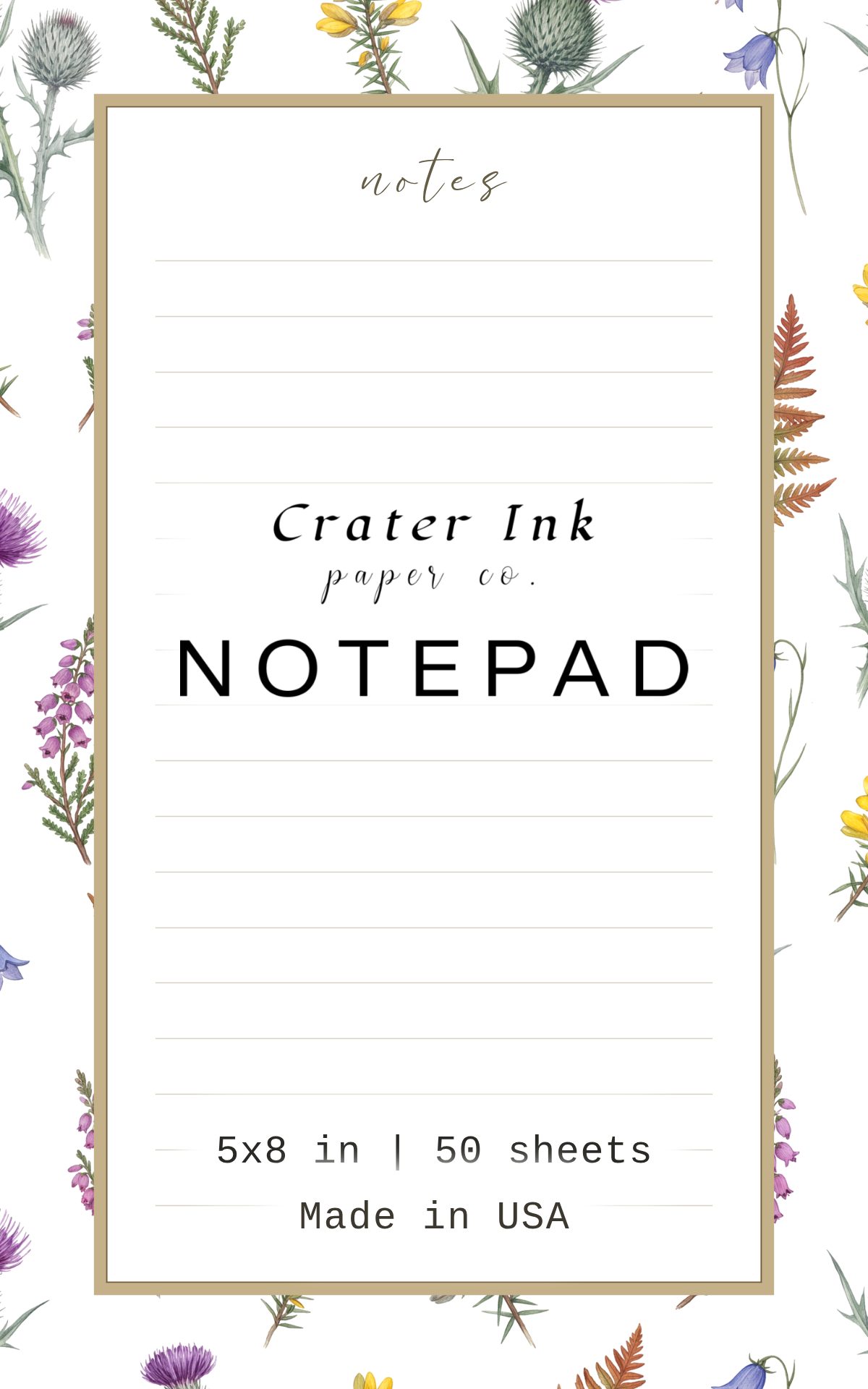 Thistle Notepad — Ditsy Watercolor Highland Moor Print