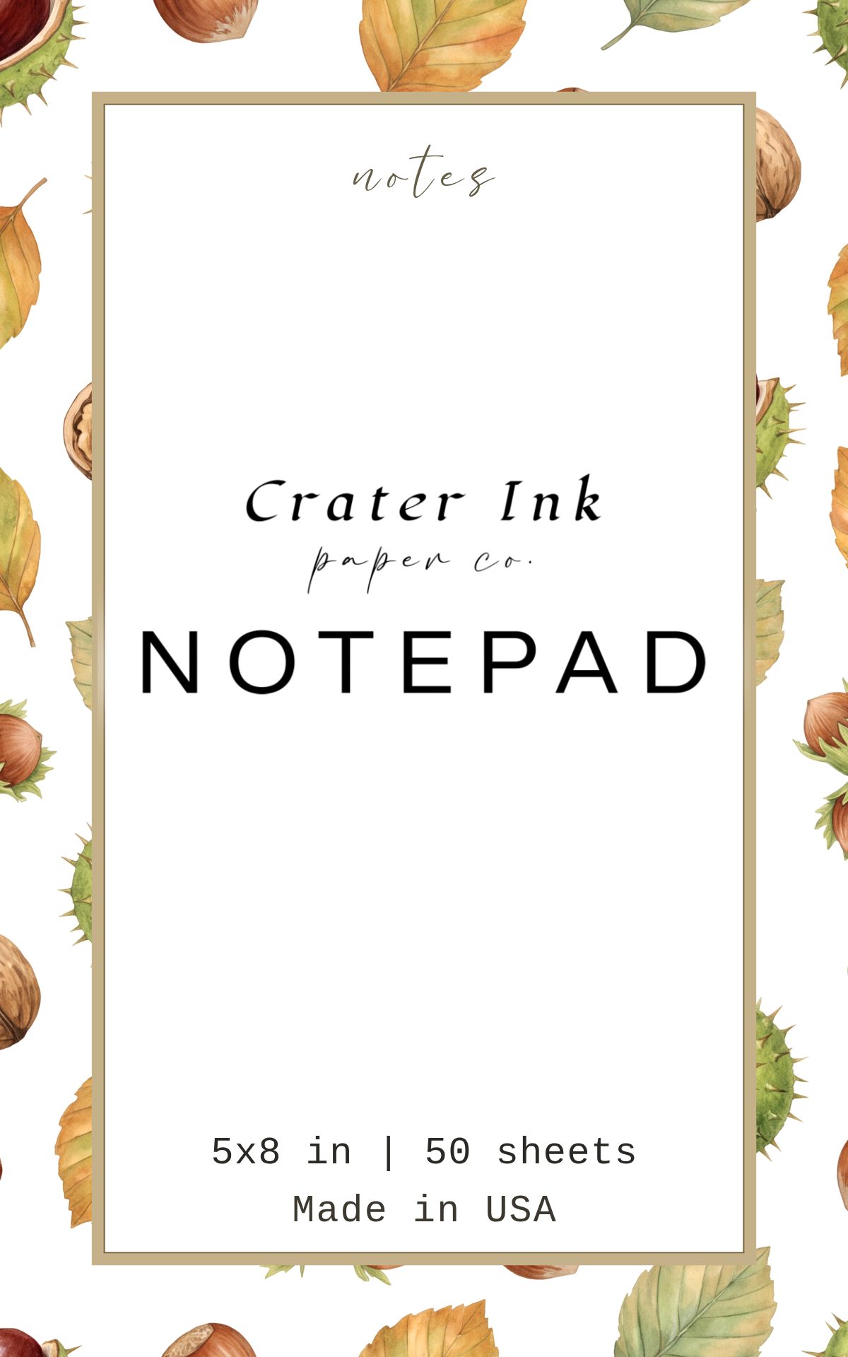 Chestnut Notepad — Ditsy Watercolor Woodland Nuts