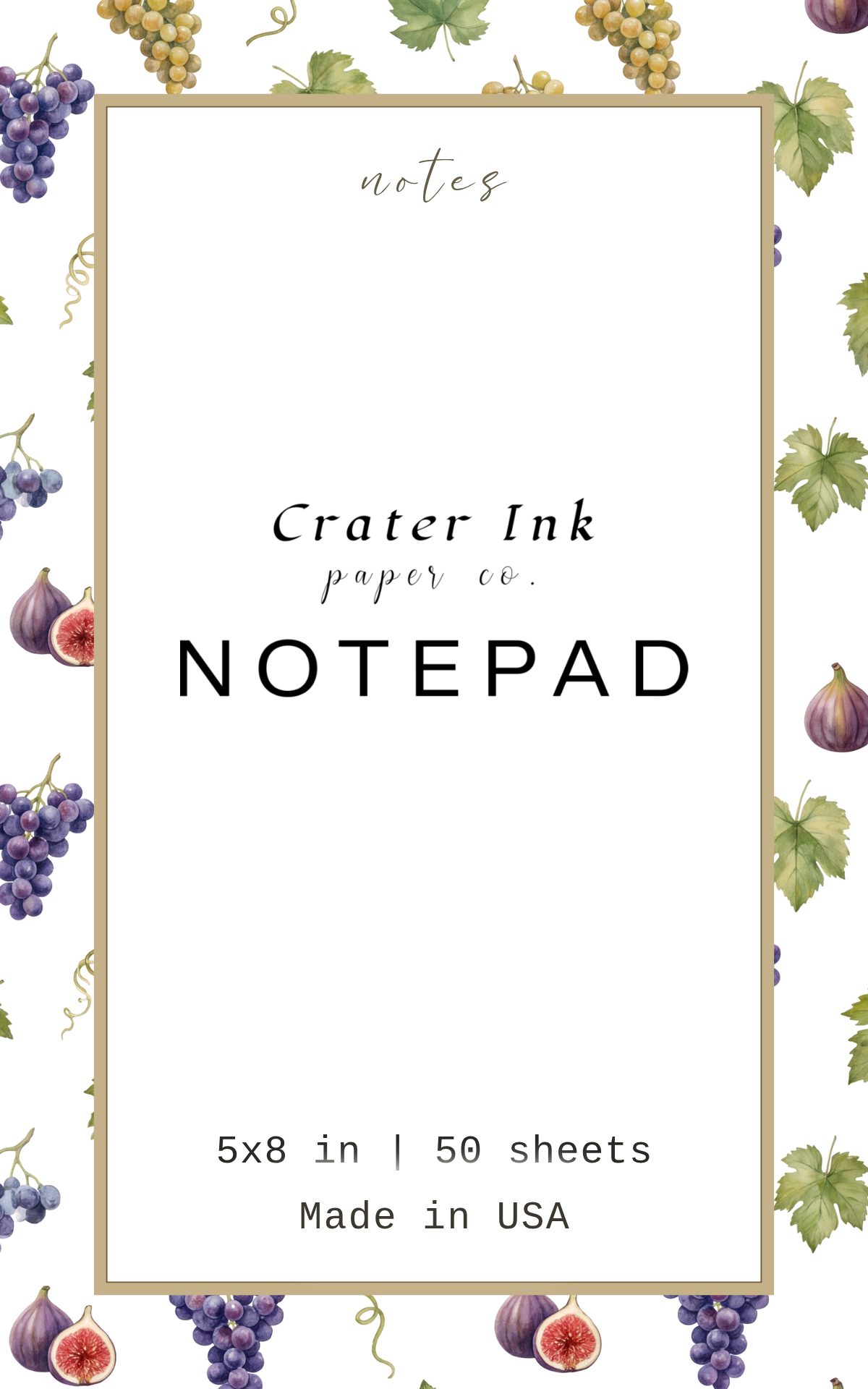 Grape Vine Notepad — Ditsy Watercolor Vineyard Print