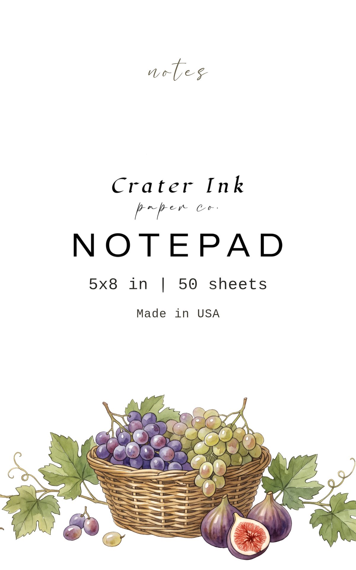 Grape Basket Notepad — Watercolor Vineyard Harvest Study