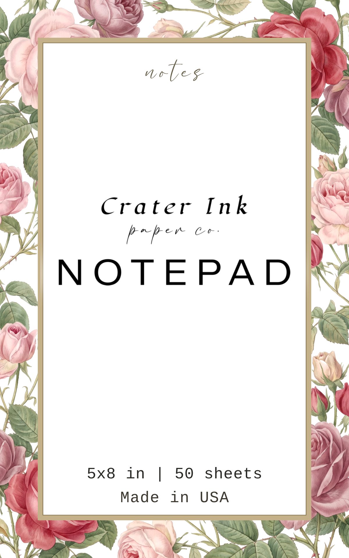 Elowen Notepad — Romantic Rose Watercolor