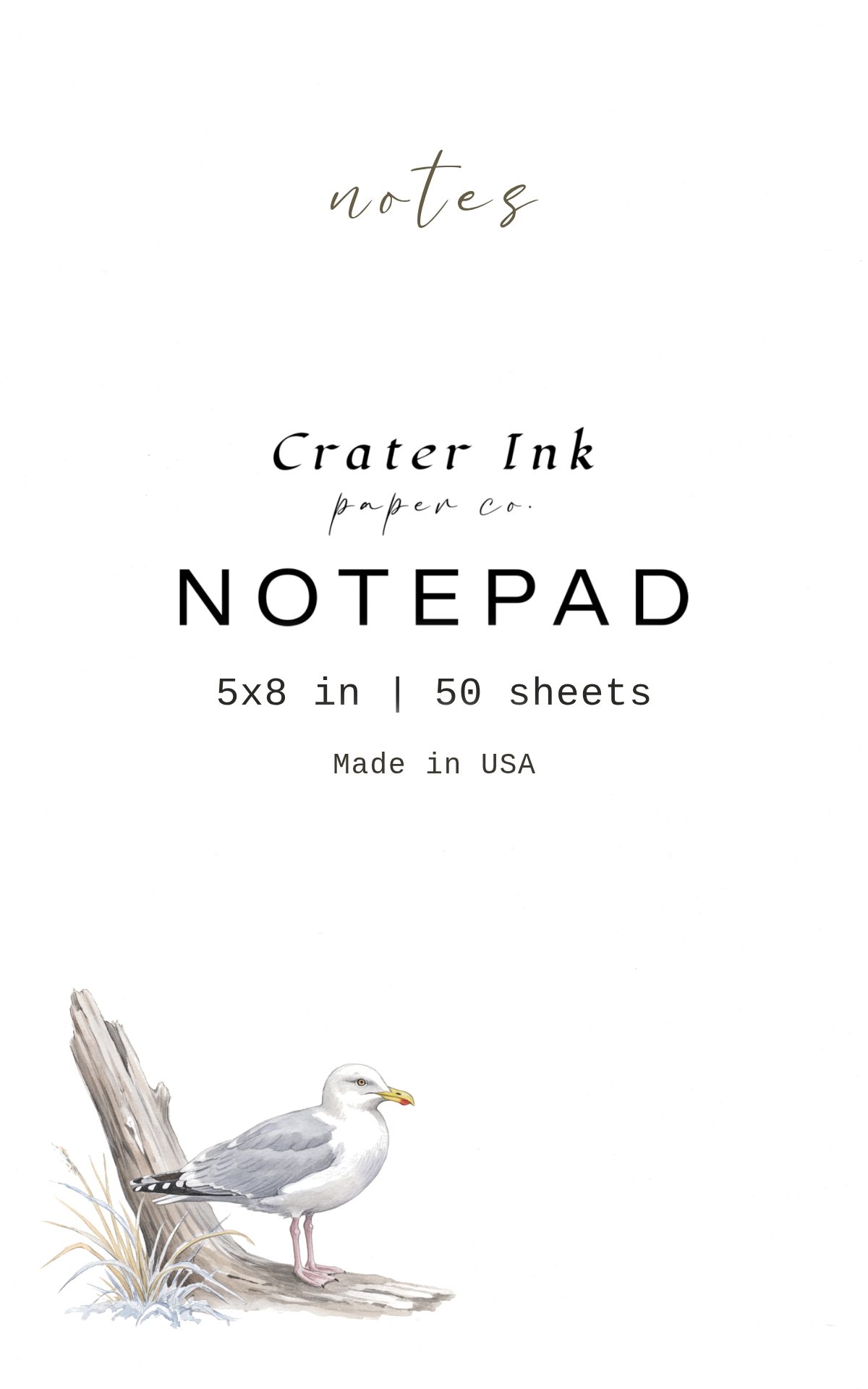 Seagull Notepad — Minimal Watercolor Coastal Bird Design