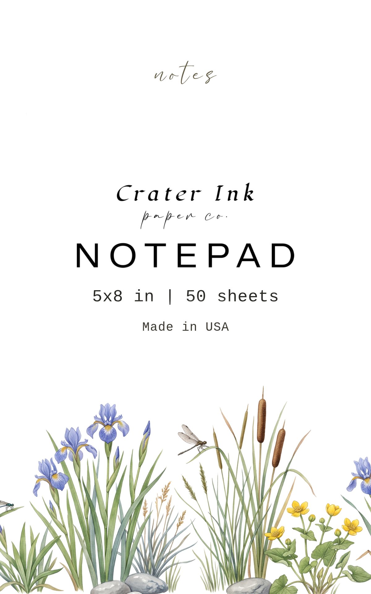 Blue Flag Iris Notepad — Watercolor Riverbank Study