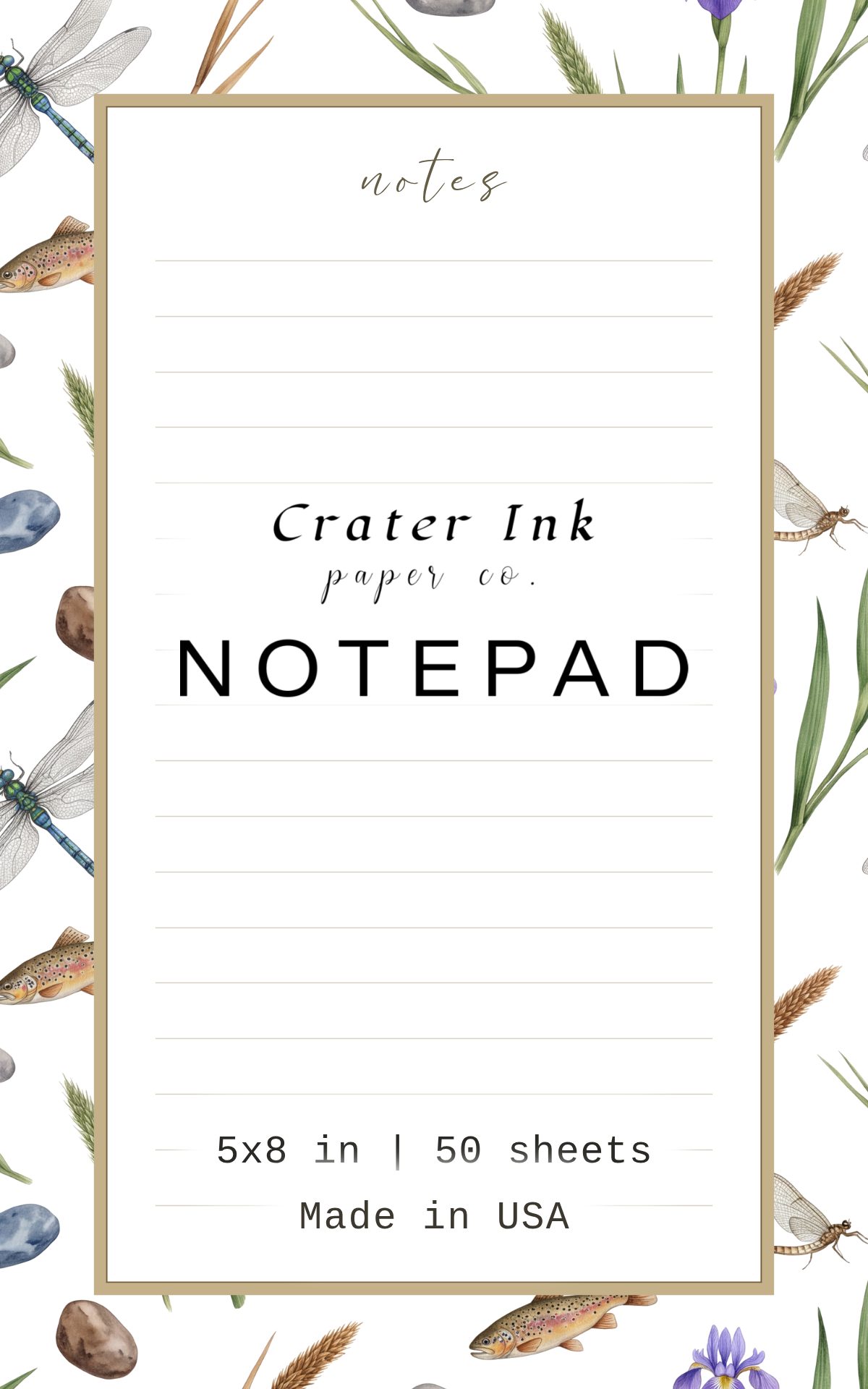 Dragonfly Notepad — Ditsy Watercolor Riverbank Print