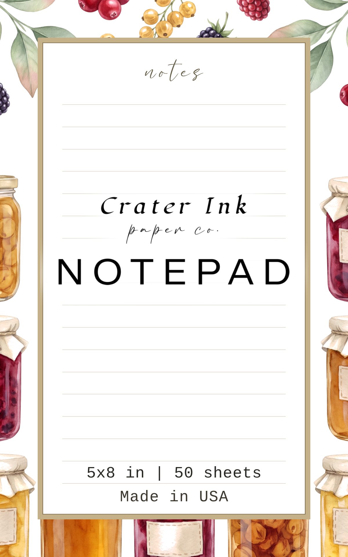 Preserve Jars Notepad — Farmhouse Kitchen Watercolor