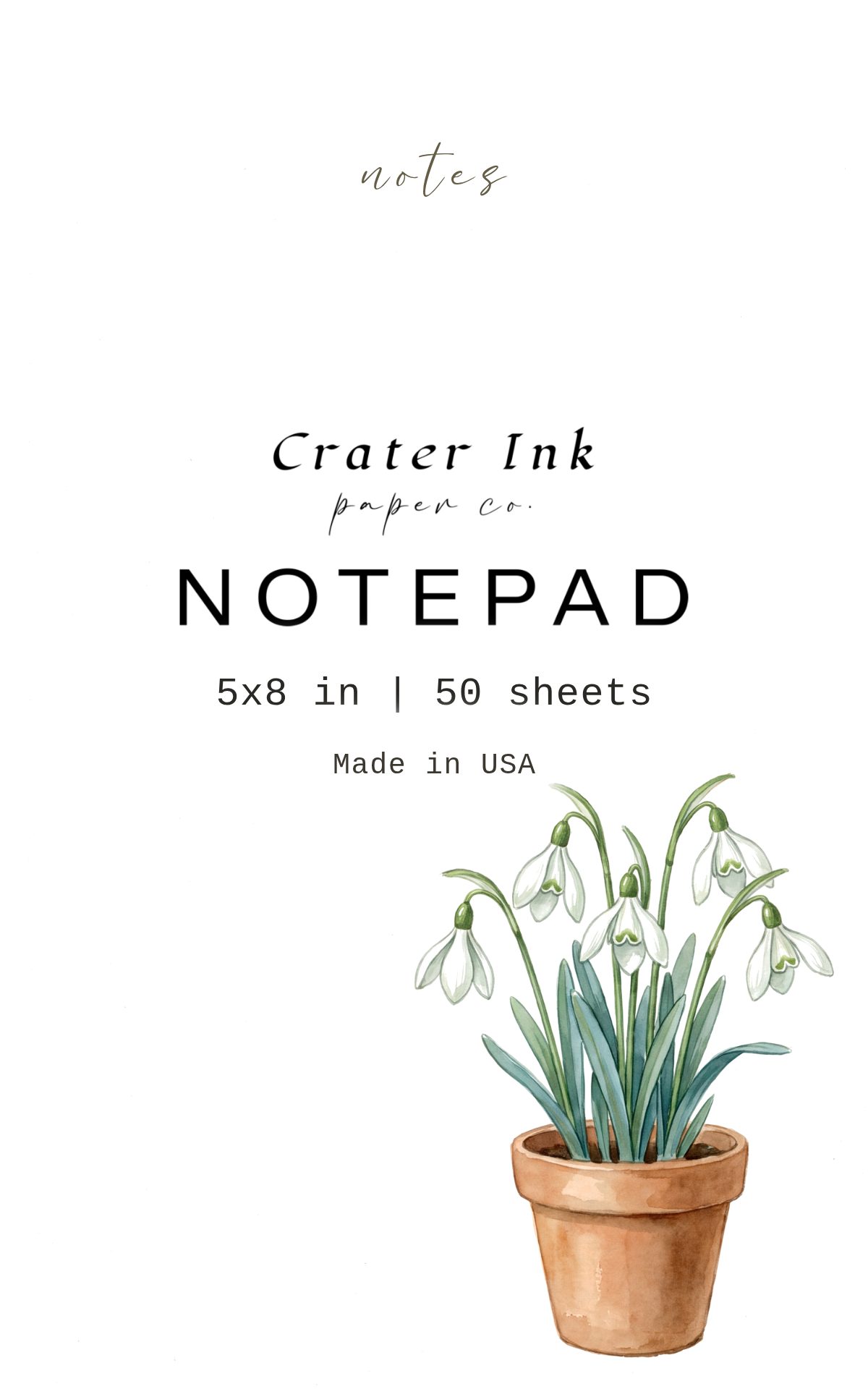Snowdrop Notepad — Minimal Watercolor Potted Corner Design
