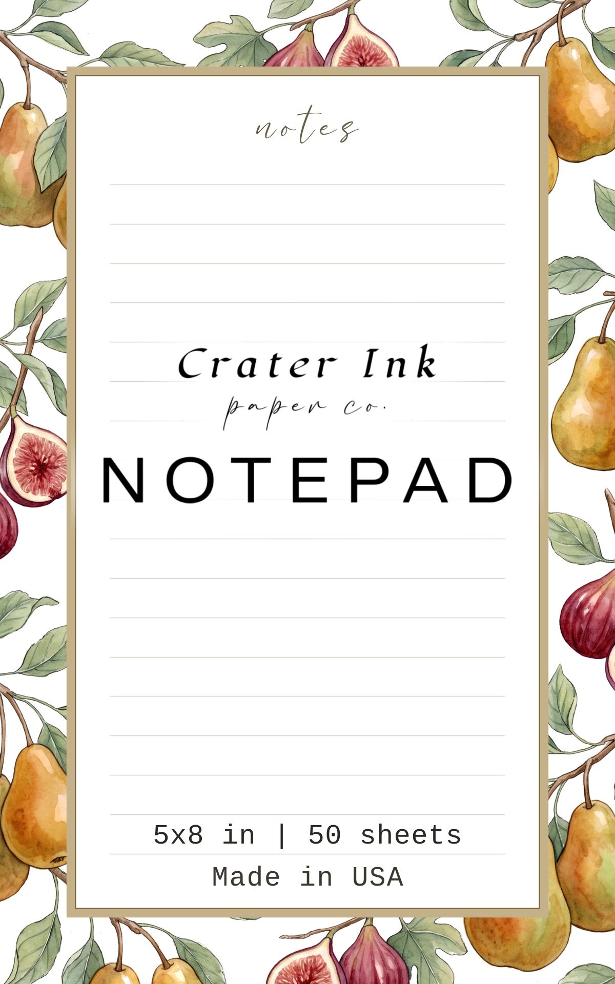 Pear & Fig Notepad — Orchard Watercolor Border