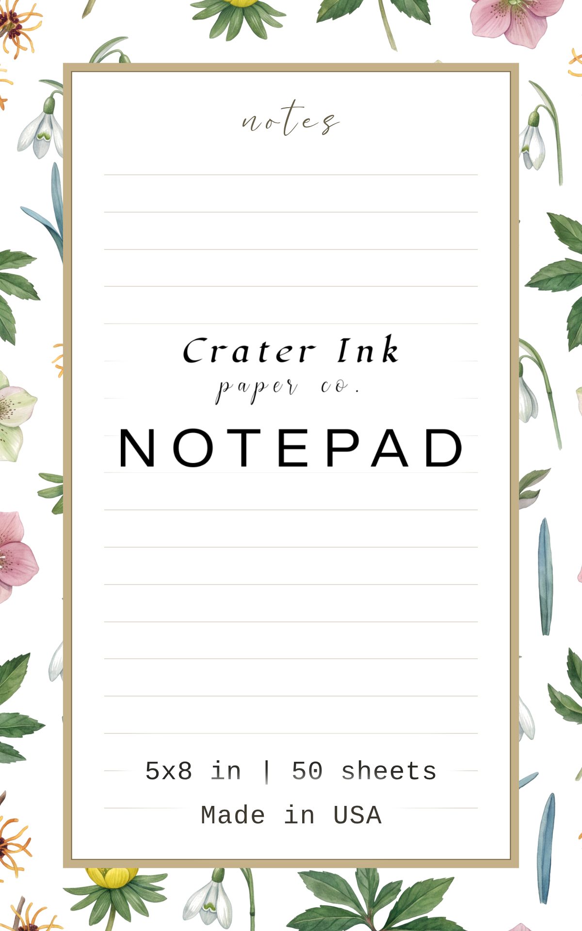 Snowdrop Notepad — Ditsy Watercolor Winter Garden Flower Print