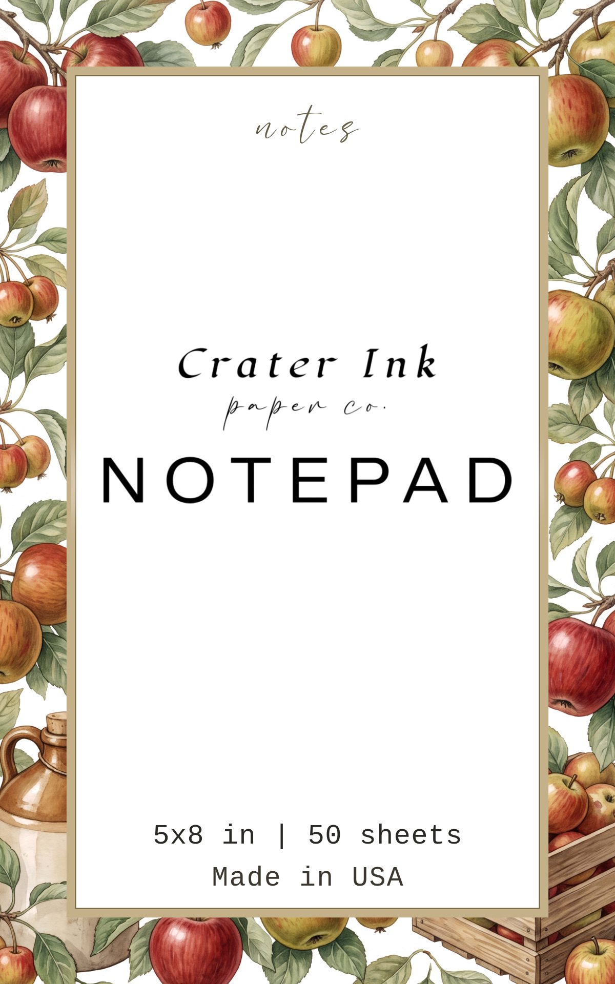 Apple Orchard Notepad — Watercolor Cider Border