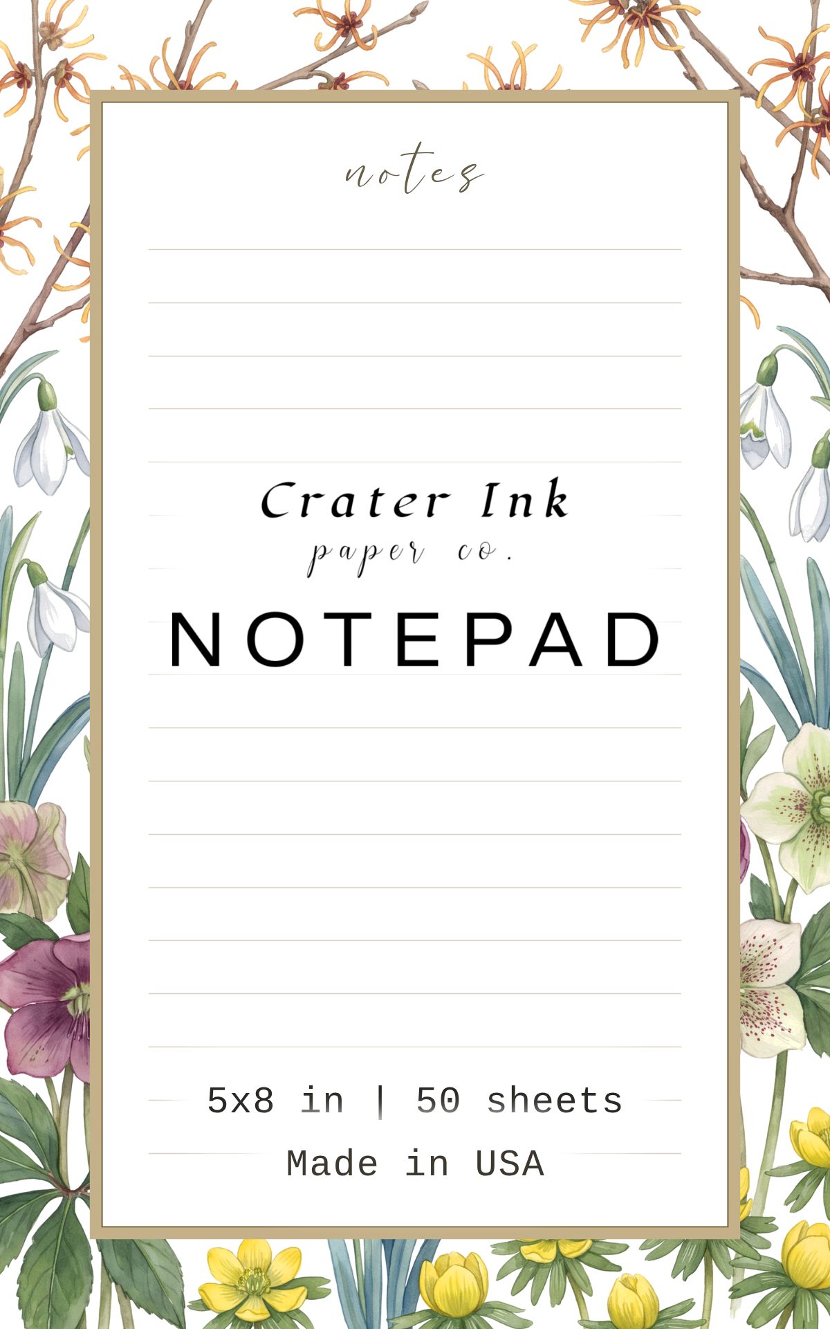 Hellebore Notepad — Watercolor Snowdrop Border Design