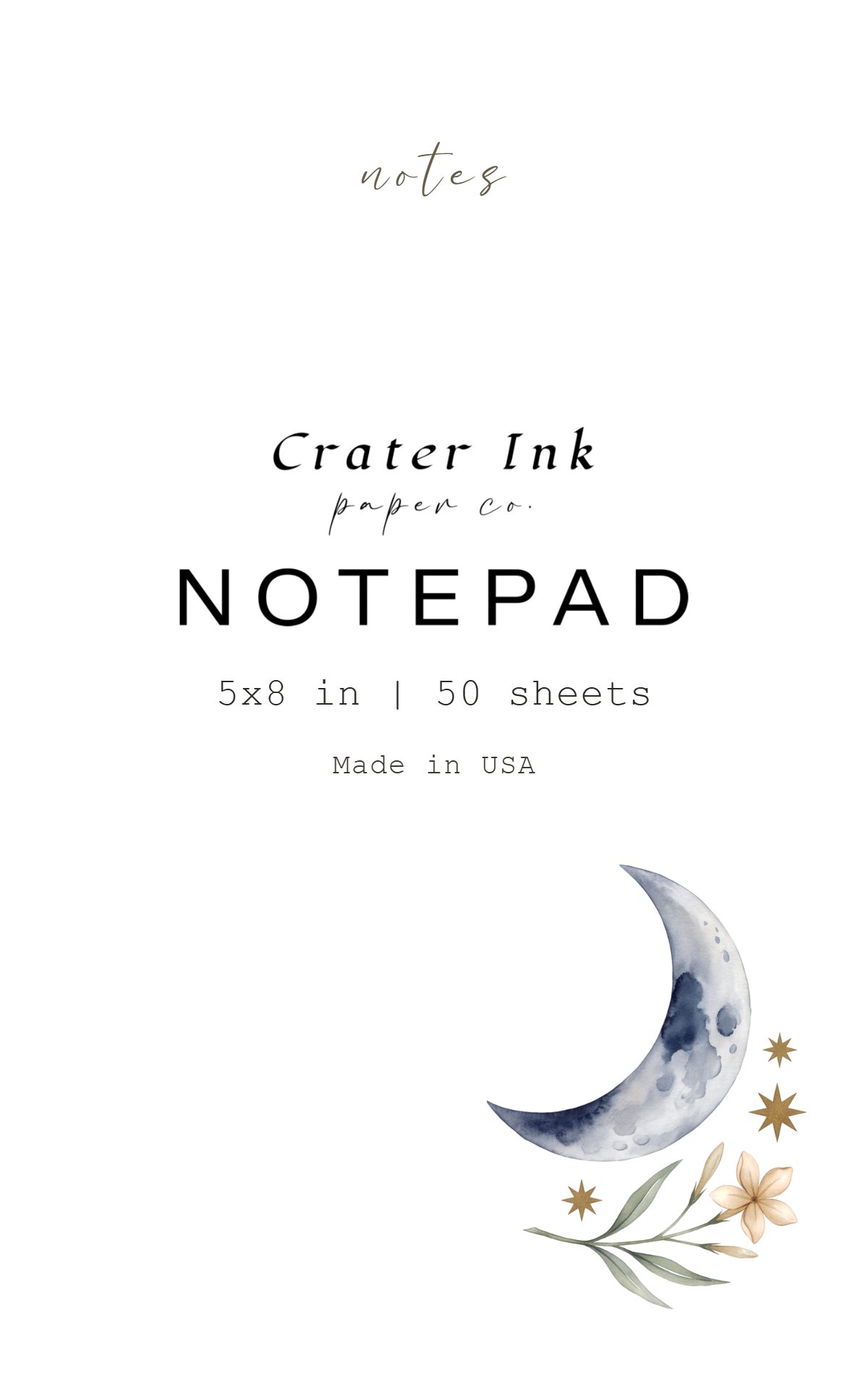 Crescent Moon Notepad — Minimal Watercolor Celestial Corner