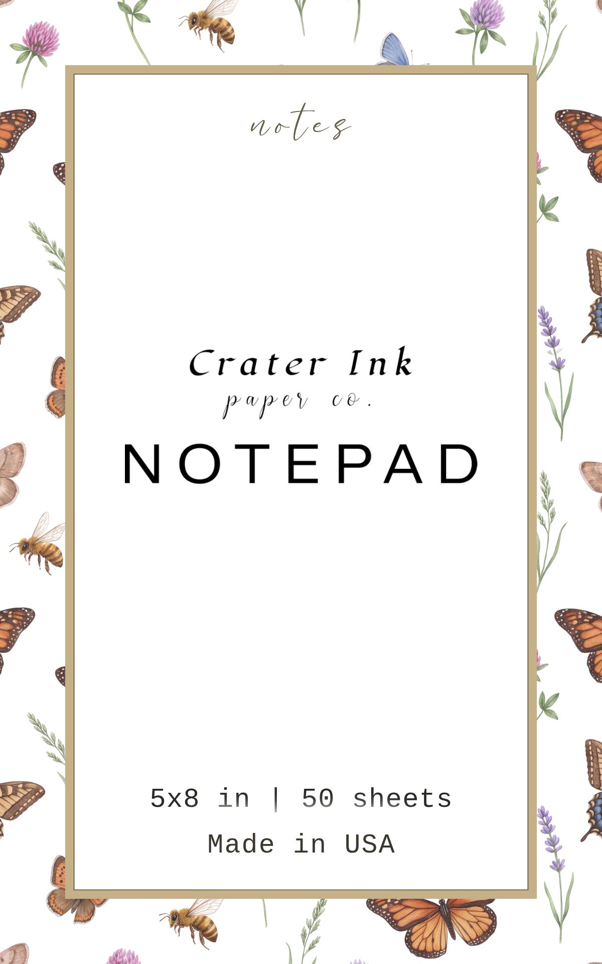 Butterfly Notepad — Ditsy Watercolor Butterfly and Bee Print