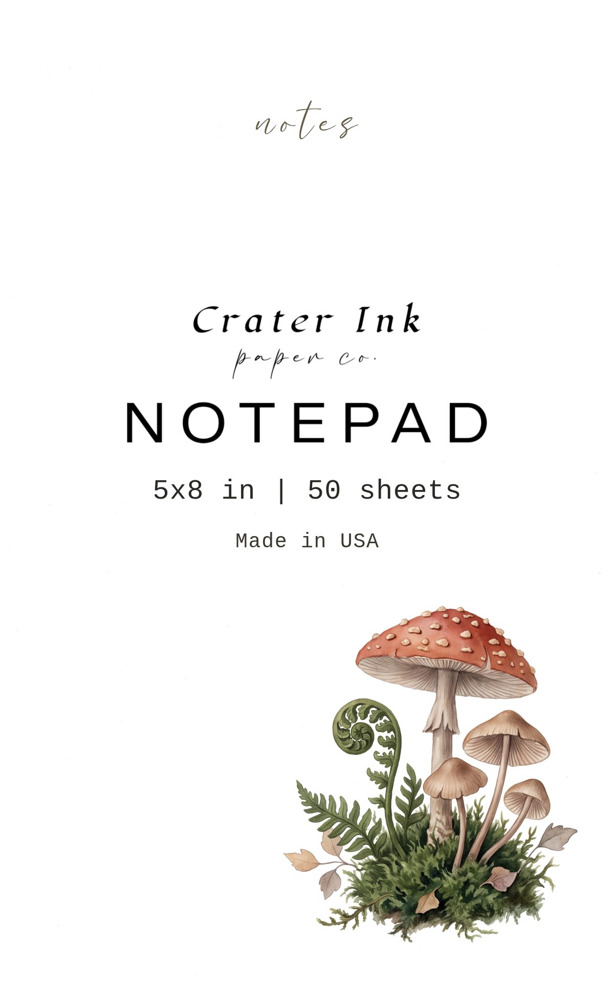 Toadstool Notepad — Minimal Watercolor Forest Corner