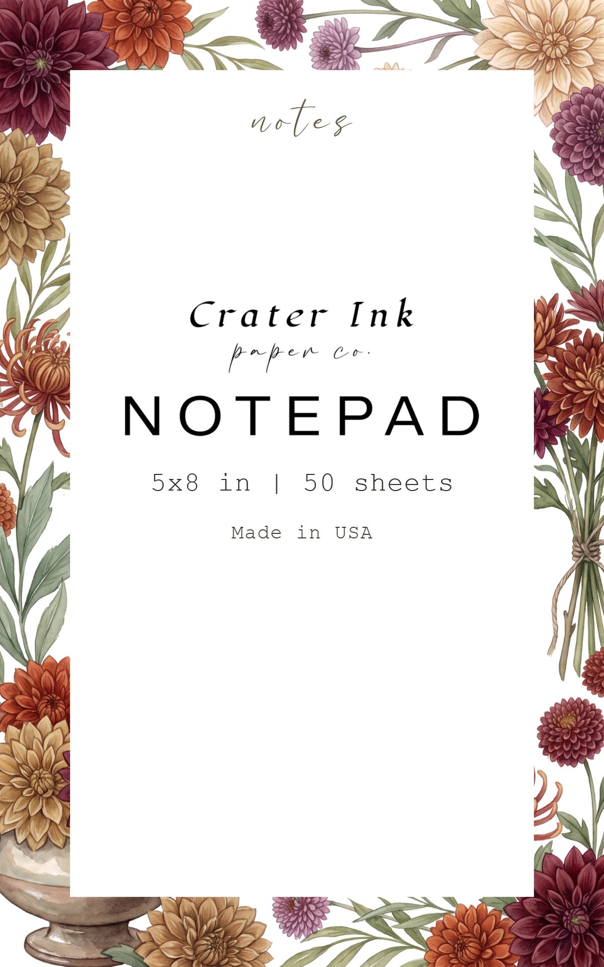 Dahlia Notepad — Watercolor Autumn Flower Border