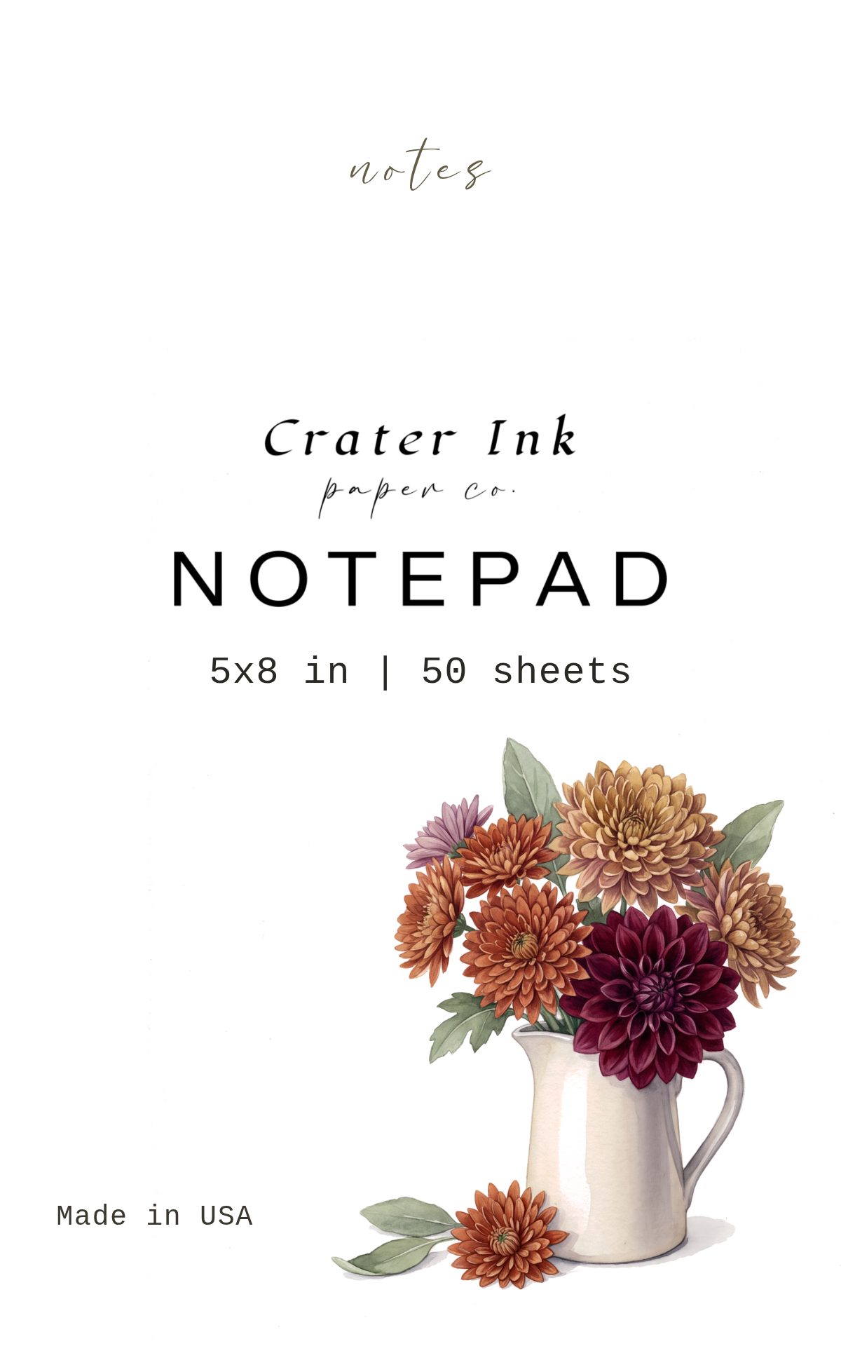 Chrysanthemum Notepad — Minimal Watercolor Autumn Corner