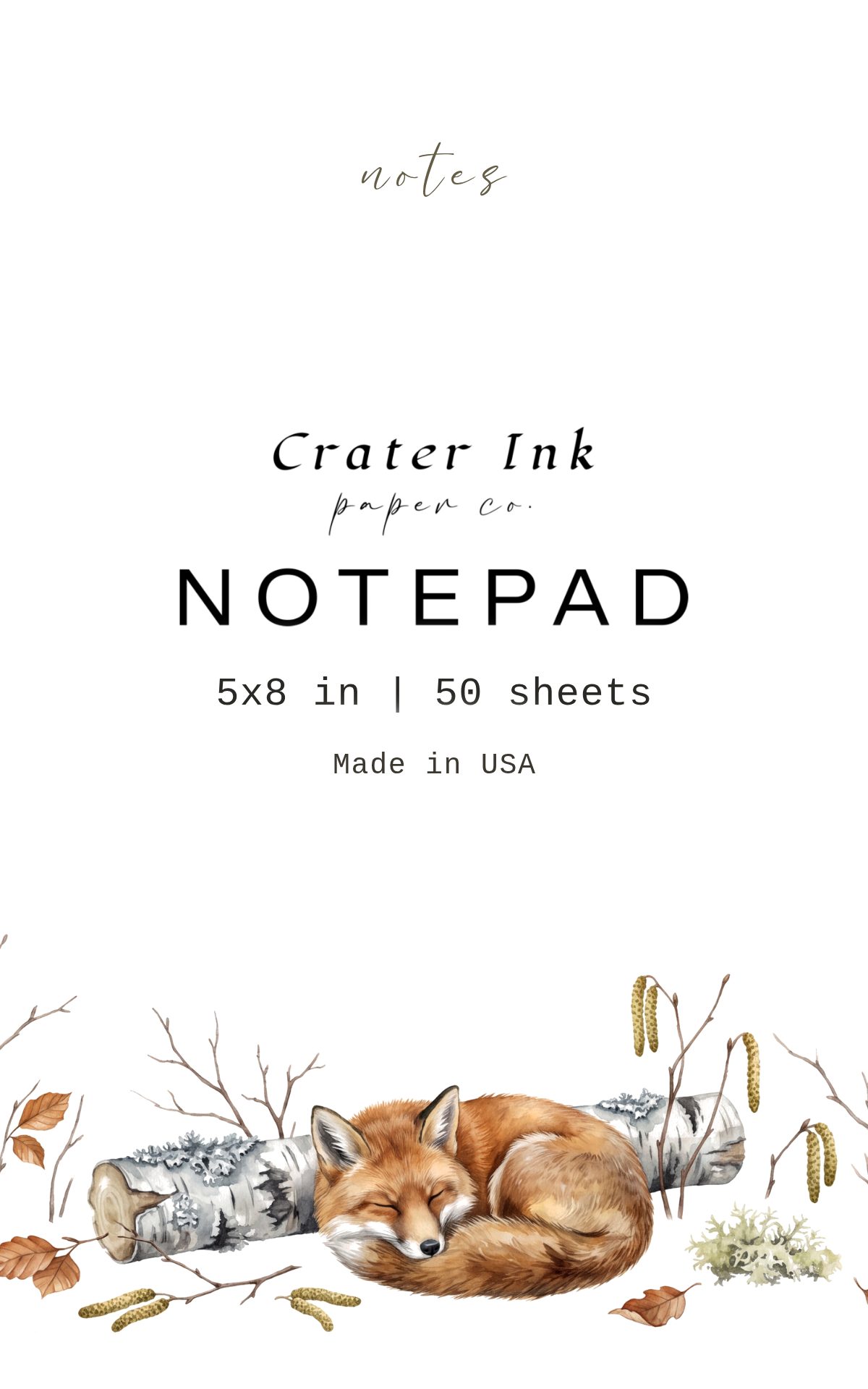 Fox Notepad — Watercolor Sleeping Fox Winter Study