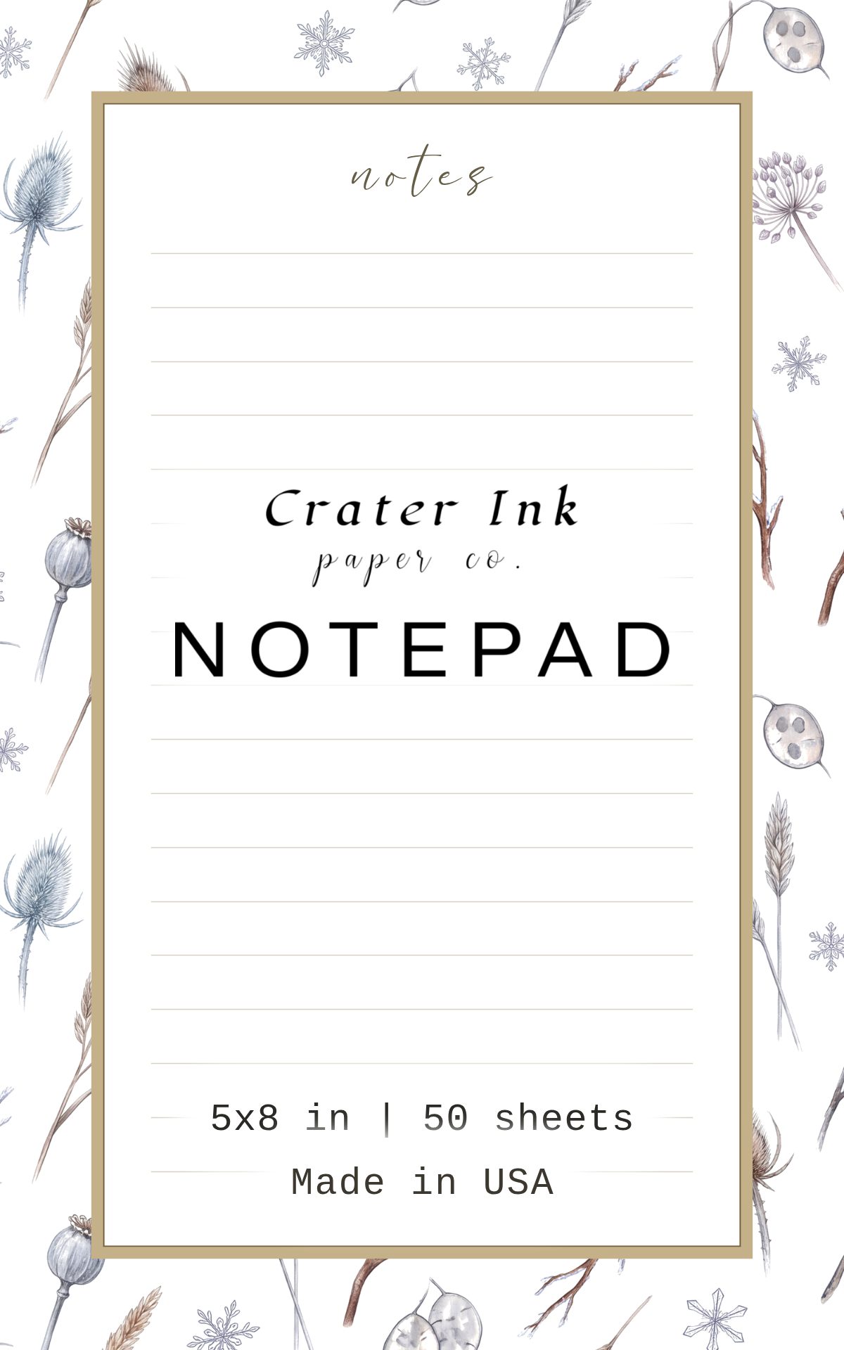 Frosted Seedhead Notepad — Ditsy Watercolor Winter Print