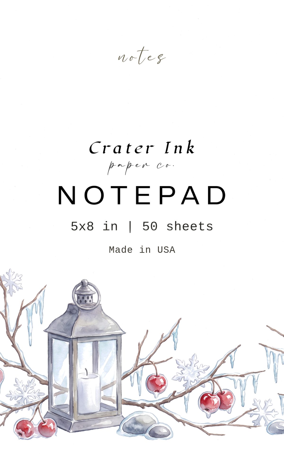 Winter Lantern Notepad — Watercolor Ice and Icicle Study