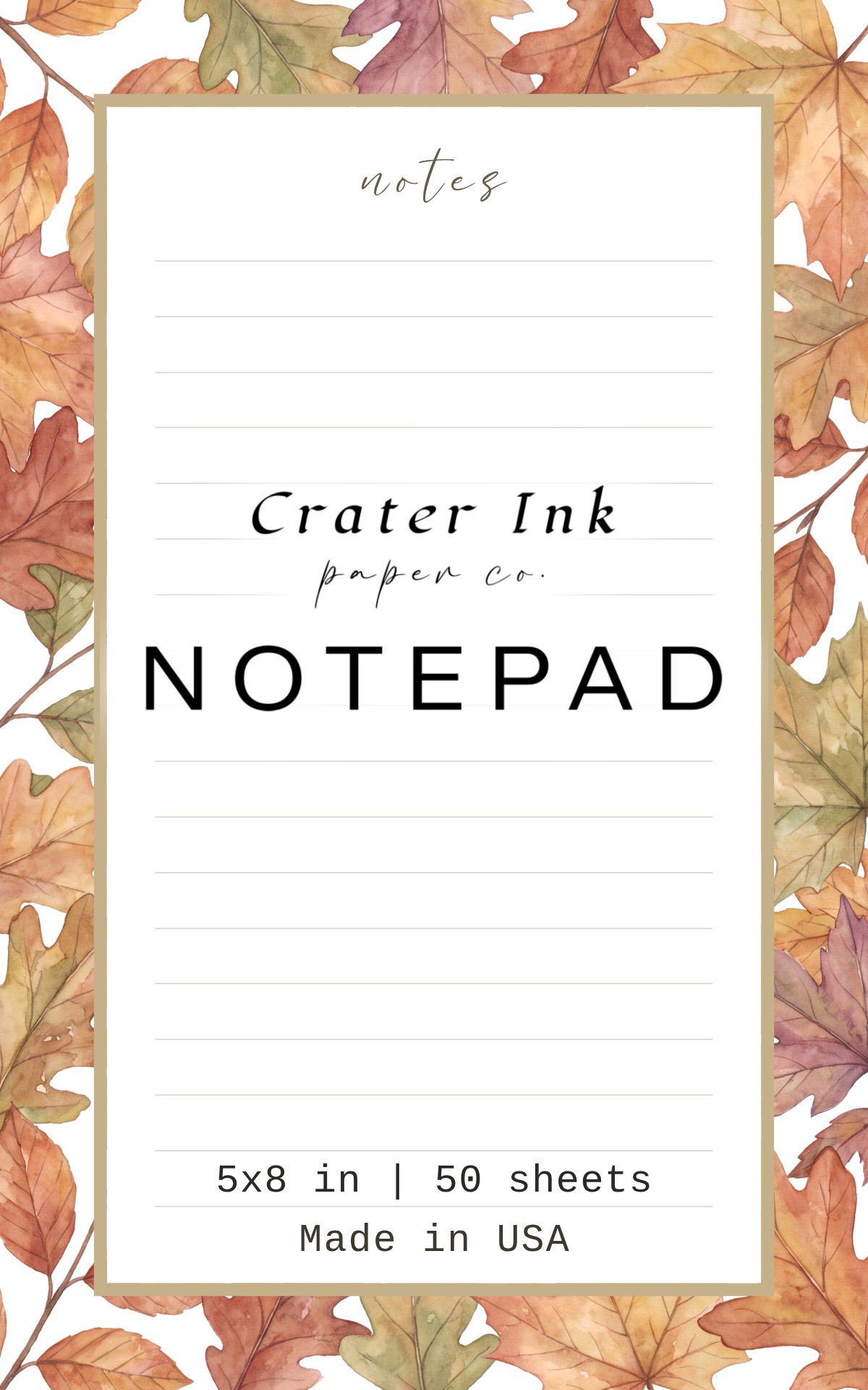 Autumn Leaves Notepad — Write-On Watercolor Border