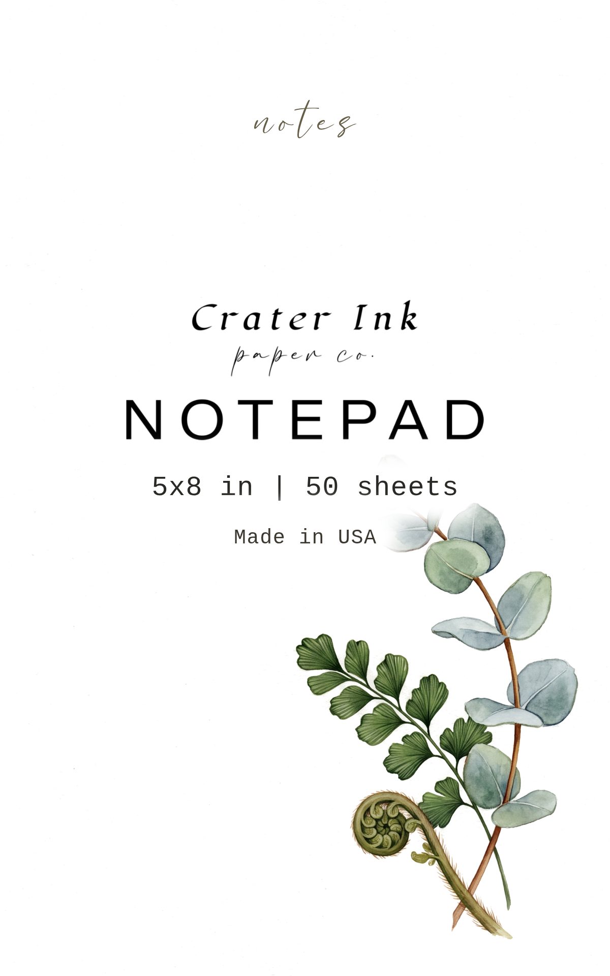 Eucalyptus Notepad — Minimal Watercolor Greenery Corner