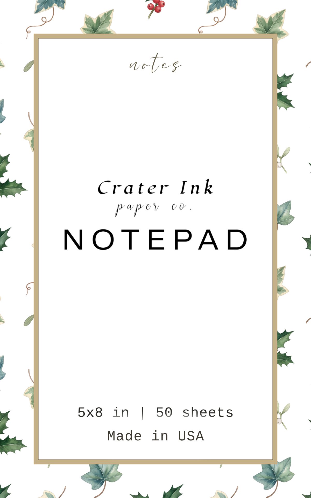 Holly and Ivy Notepad — Ditsy Watercolor Winter Print