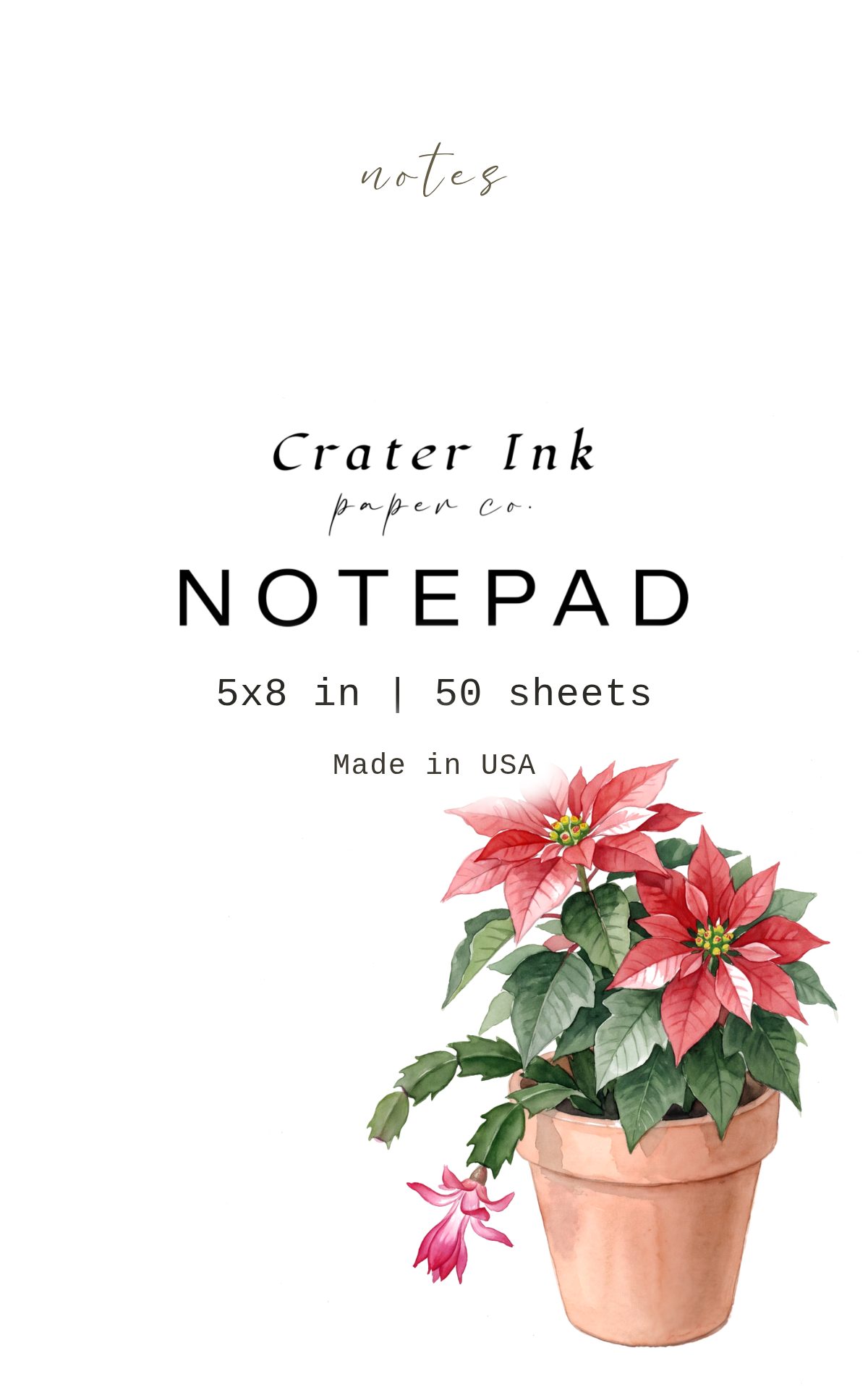 Poinsettia Notepad — Minimal Watercolor Potted Plant Corner