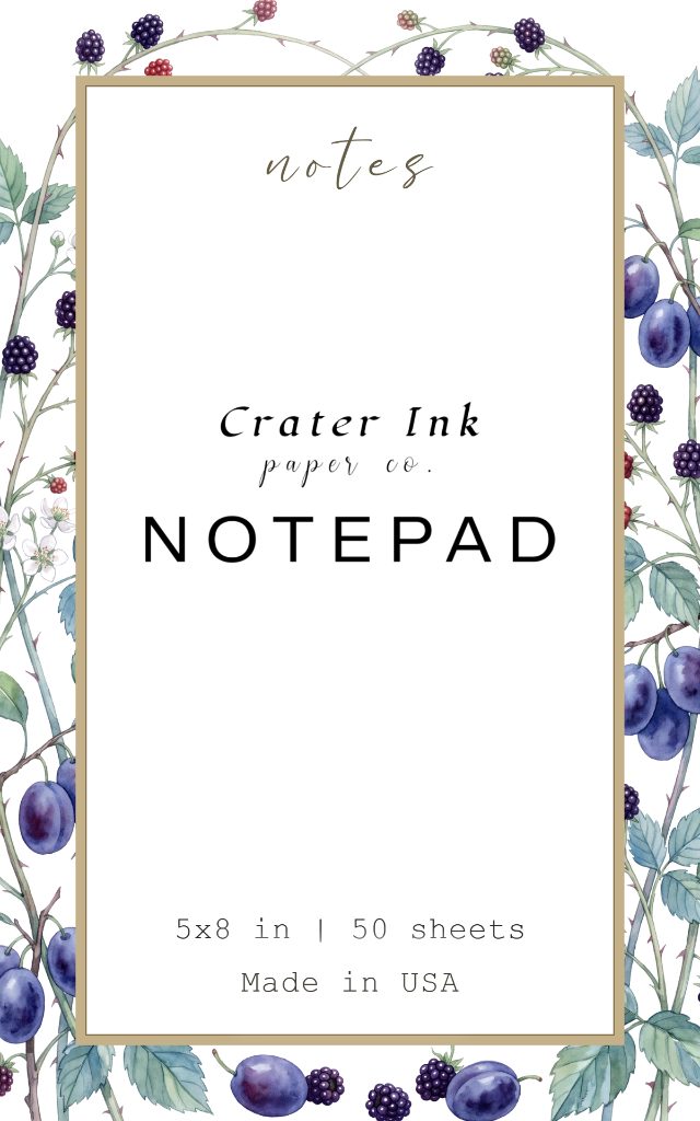 Blackberry Notepad — Watercolor Plum & Bramble Border