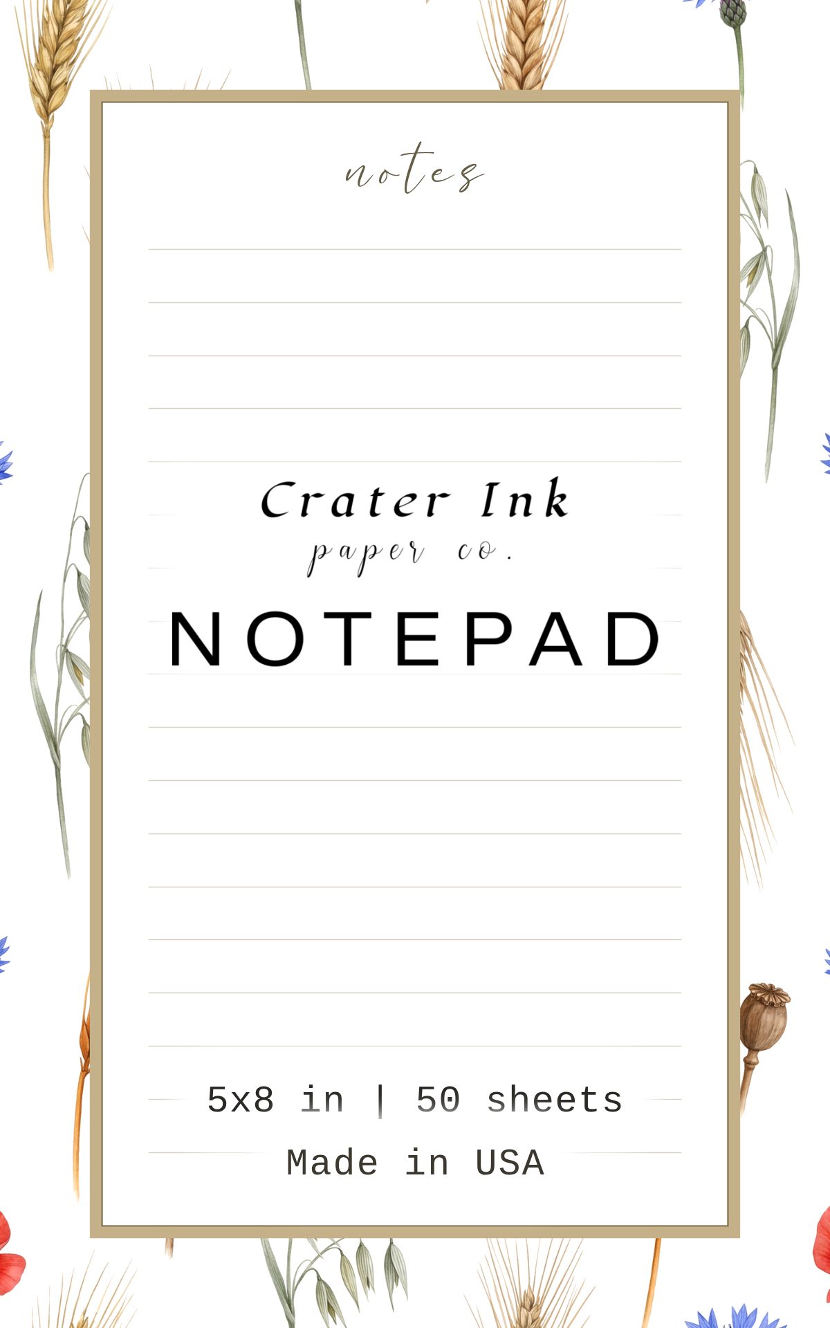 Wheat Notepad — Ditsy Watercolor Harvest Field Print