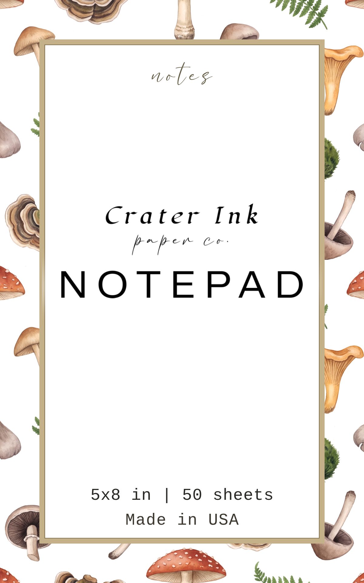Mushroom Notepad — Ditsy Watercolor Moss and Ferns