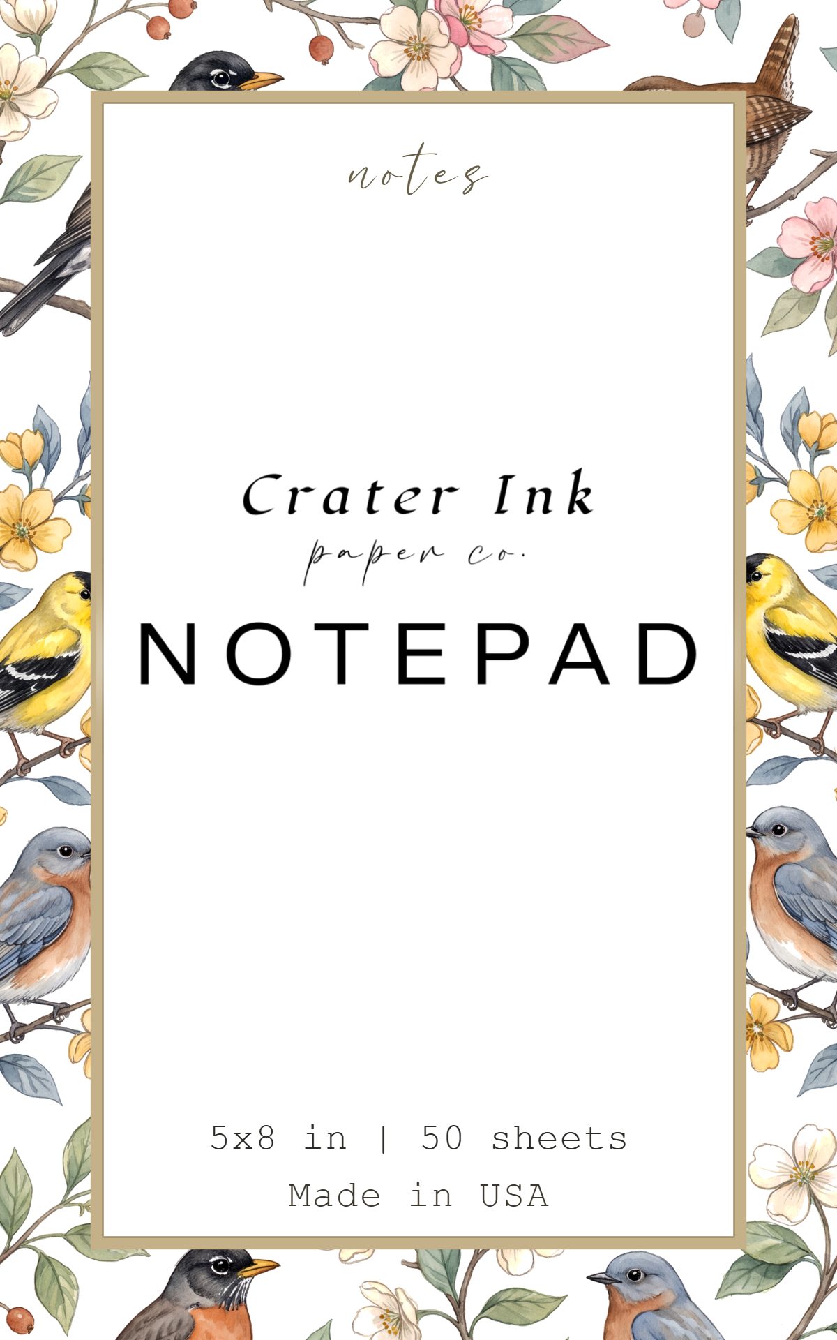 Songbird Notepad — Garden Birds Watercolor