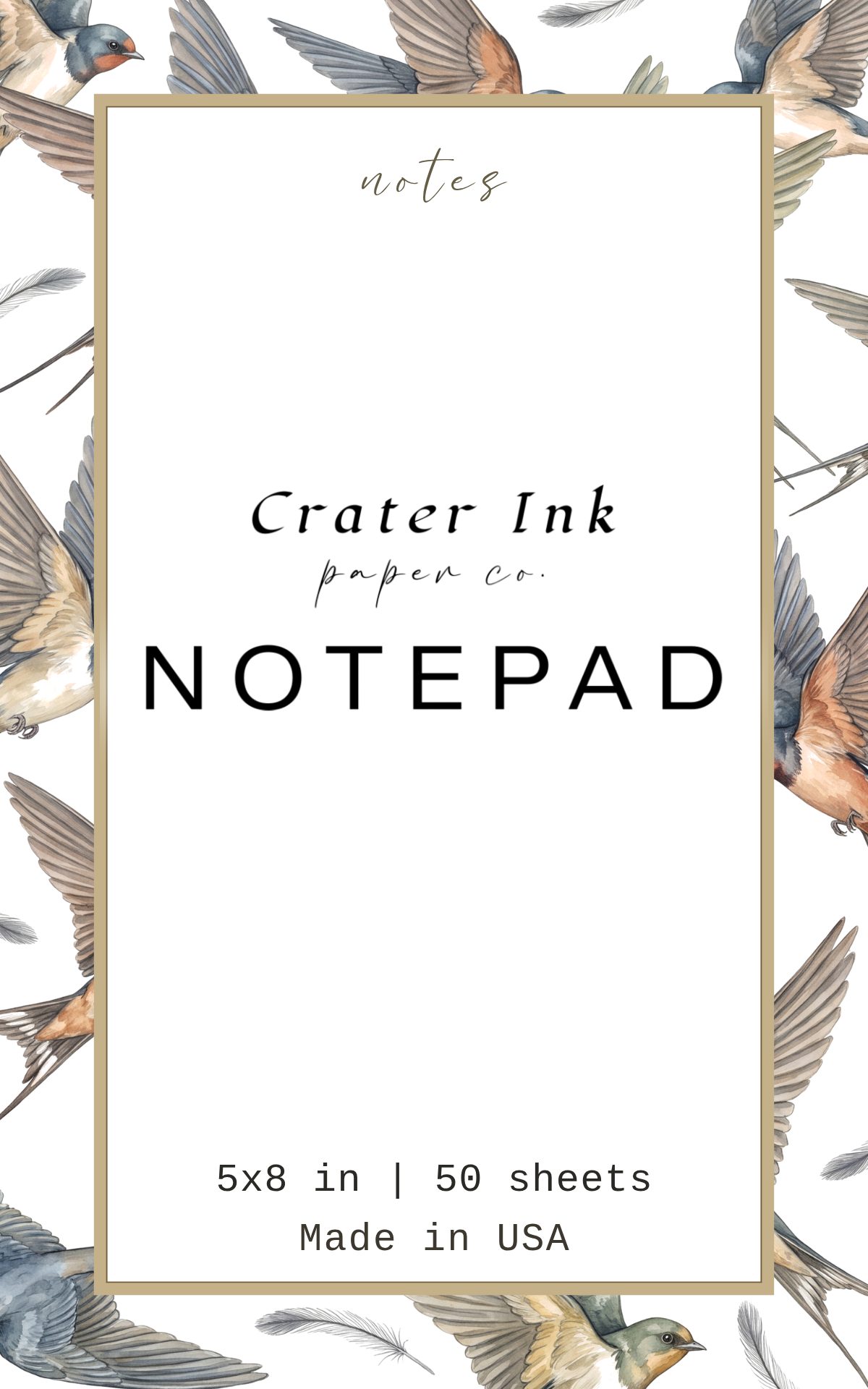 Barn Swallow Notepad — Watercolor Bird Border