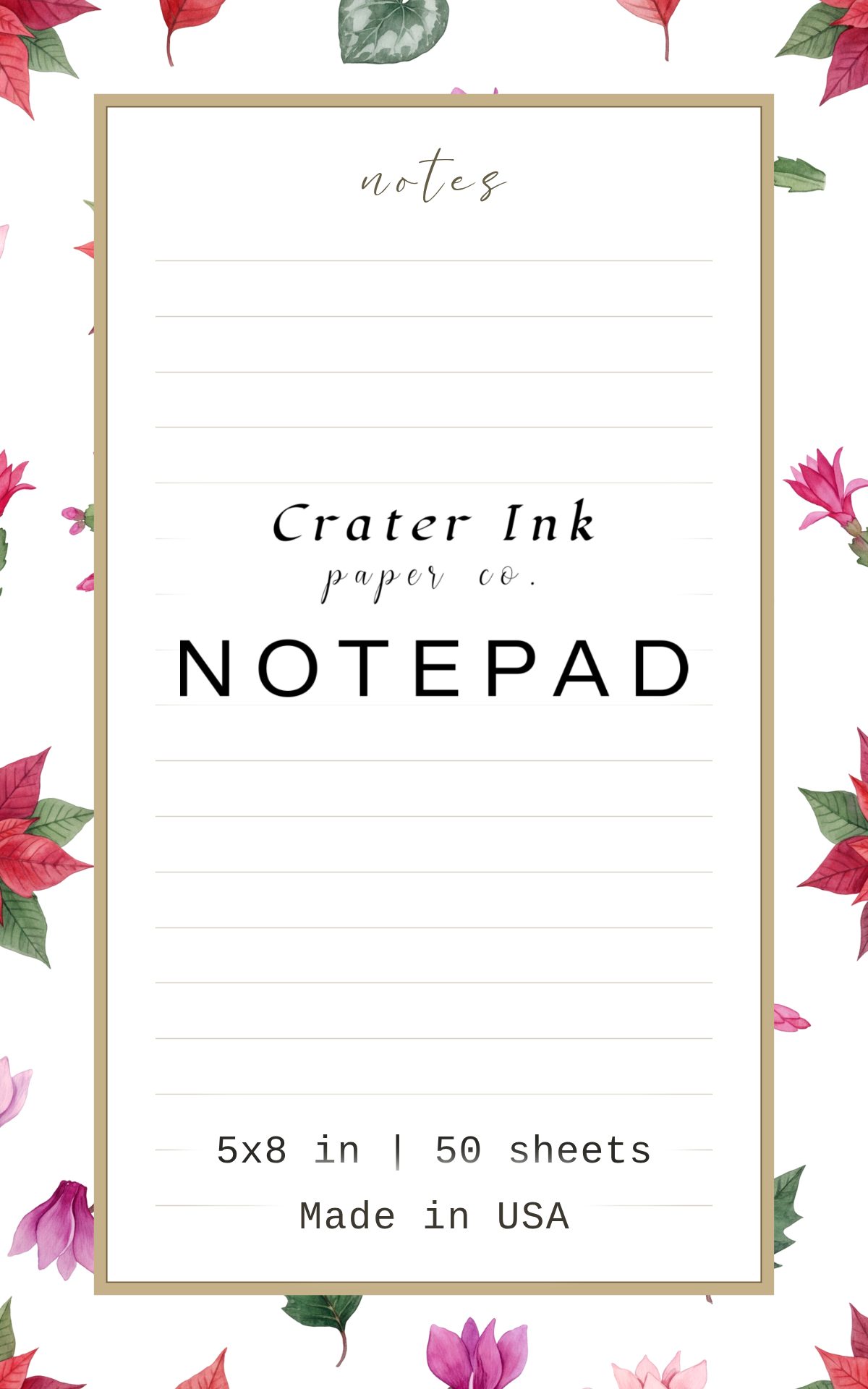 Poinsettia Notepad — Ditsy Watercolor Holiday Houseplant Print