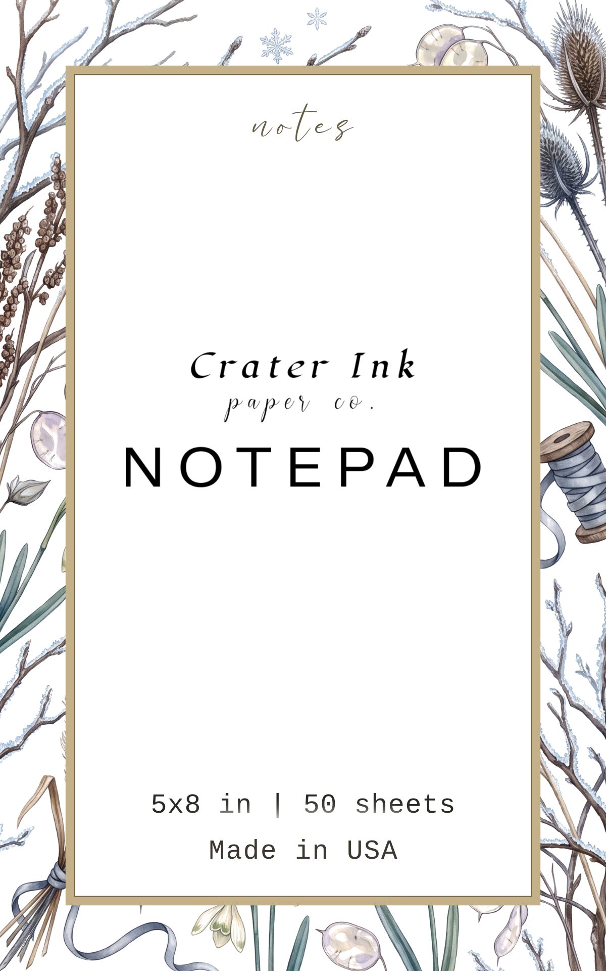 Hoarfrost Notepad — Watercolor Winter Branch Border