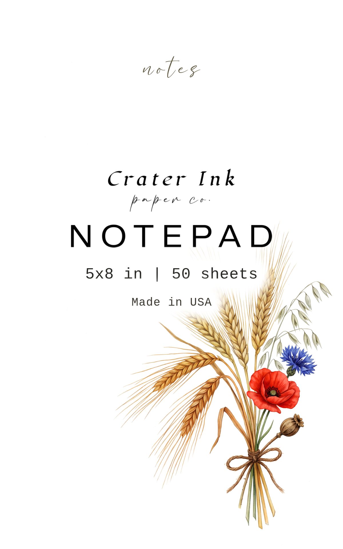Wheat Sheaf Notepad — Minimal Watercolor Harvest Corner