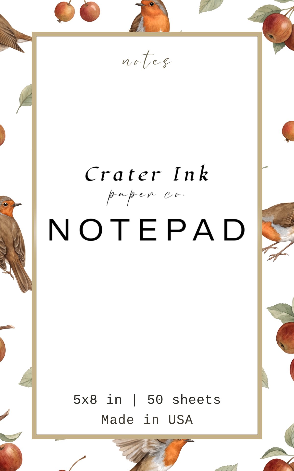 Robin Notepad — Watercolor Orchard Birds Scatter
