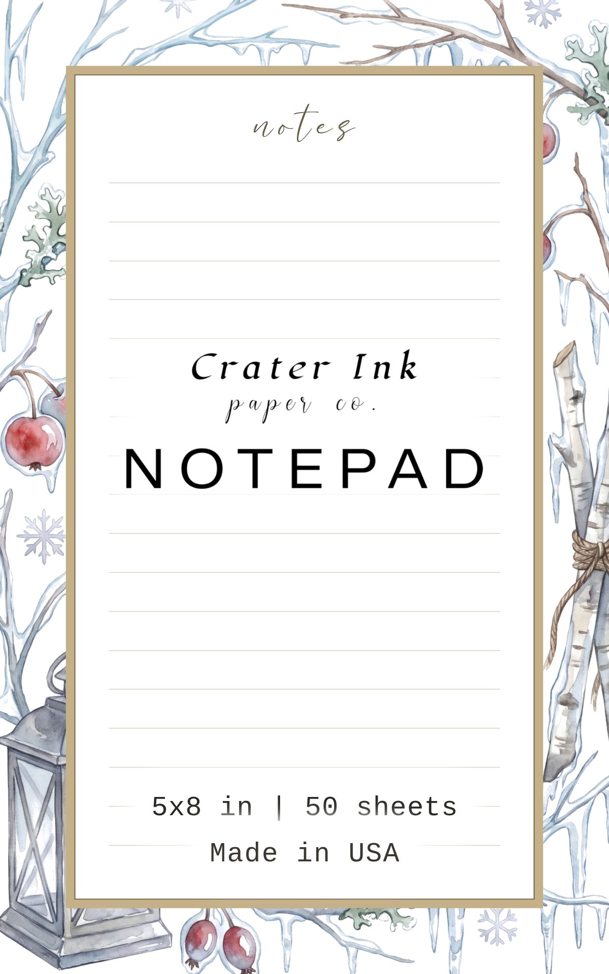 Icicle Notepad — Watercolor Frozen Branch Border