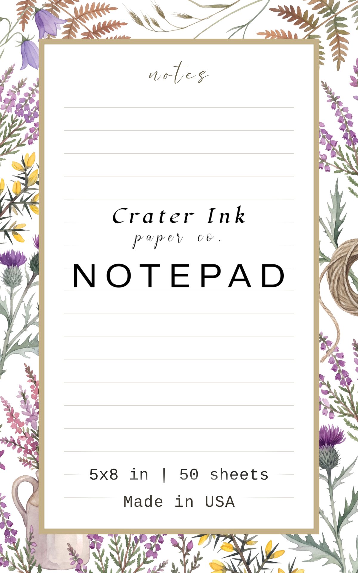 Heather Notepad — Watercolor Highland Moor Border