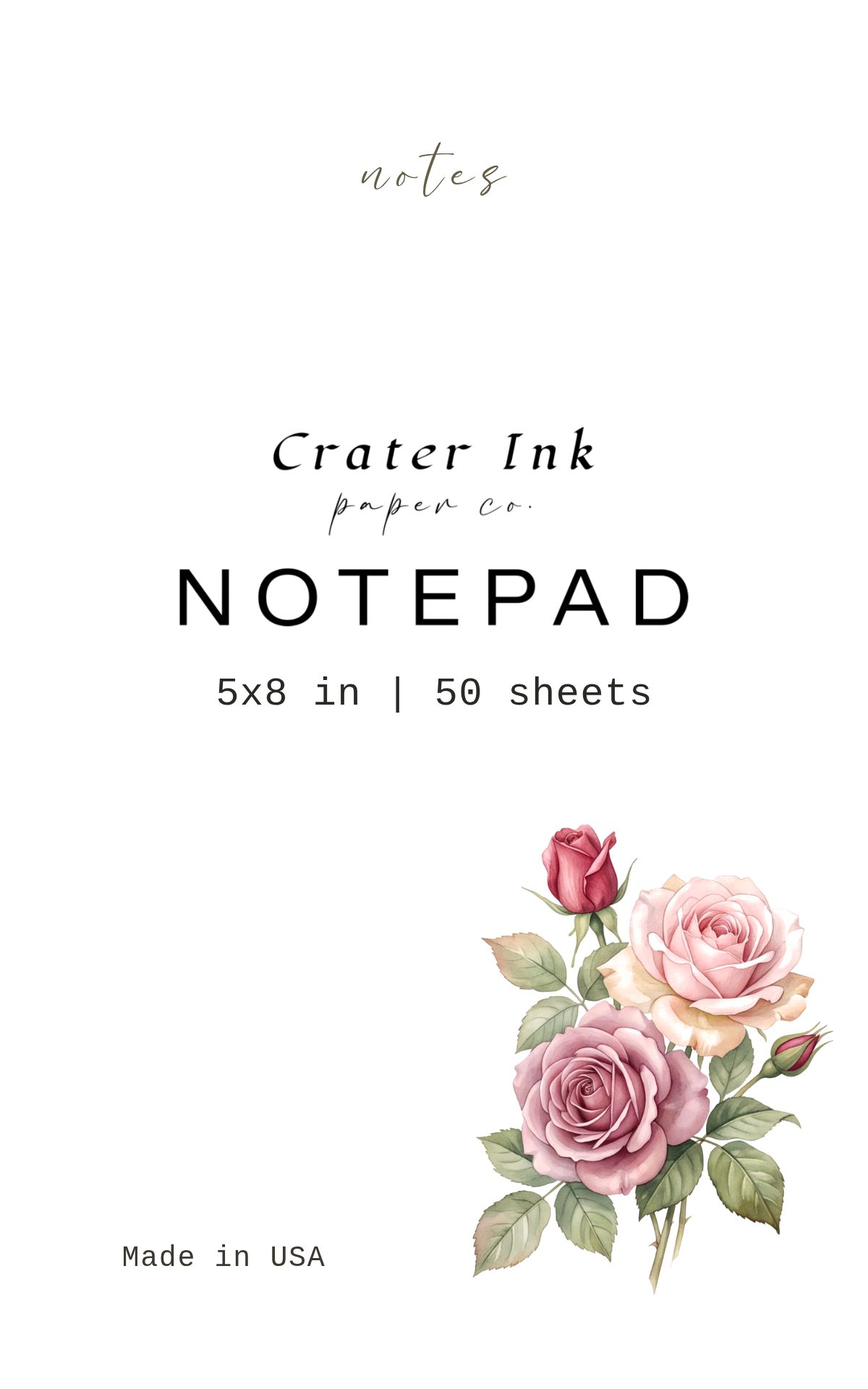 Rosy Notepad — Classic Rose Watercolor