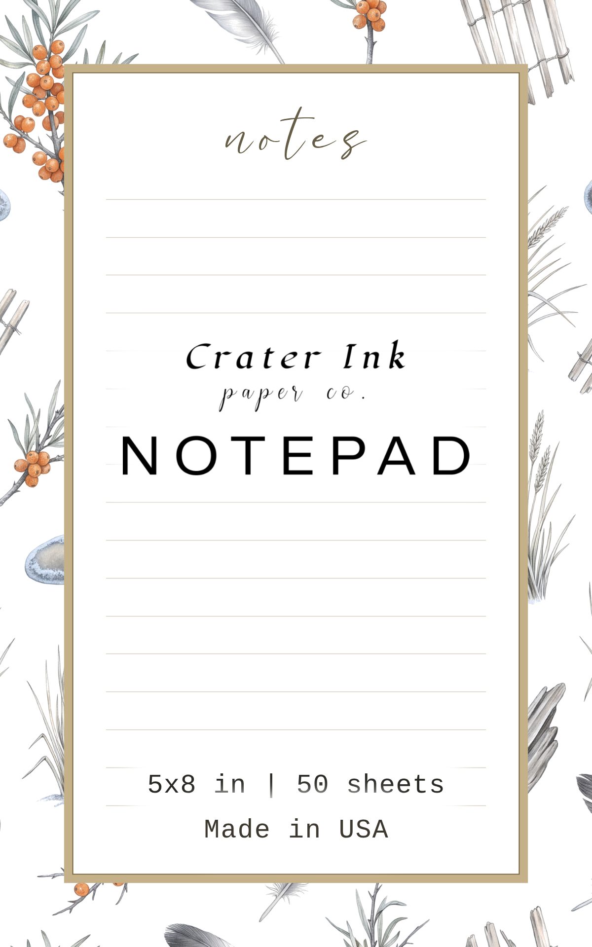 Sea Buckthorn Notepad — Ditsy Watercolor Winter Coast Print
