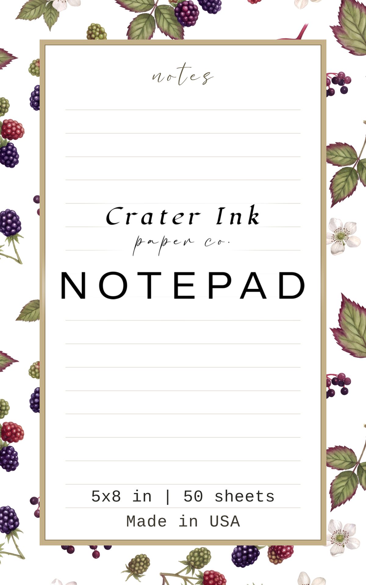 Blackberry Notepad — Ditsy Watercolor Hedgerow Berries