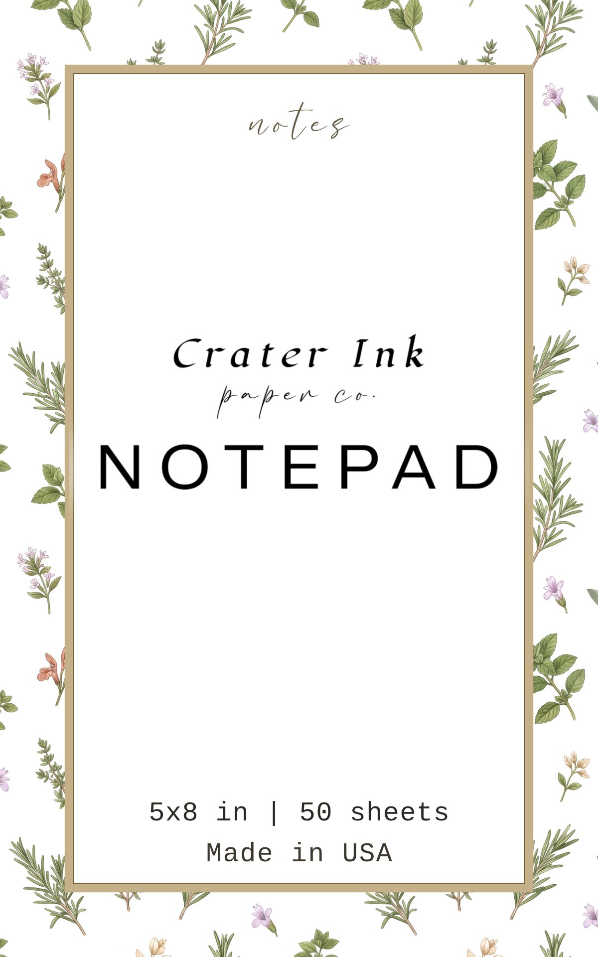 Herb Garden Notepad — Ditsy Watercolor Sprigs