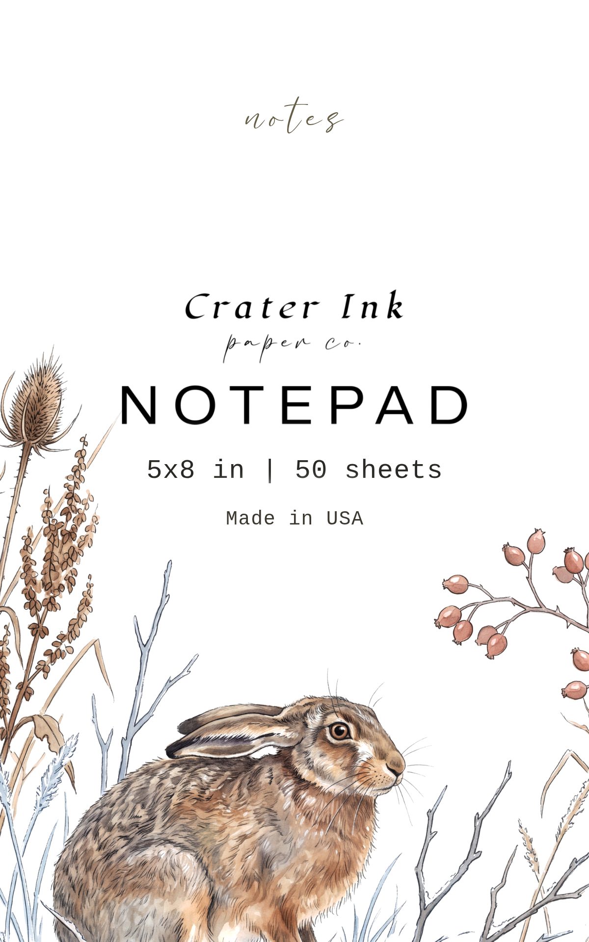 Winter Hare Notepad — Watercolor Frosted Field Study