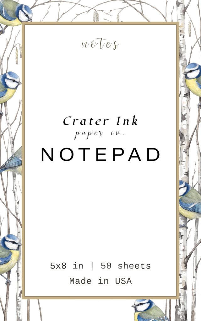 Blue Tit Notepad — Watercolor Winter Bird and Birch Border