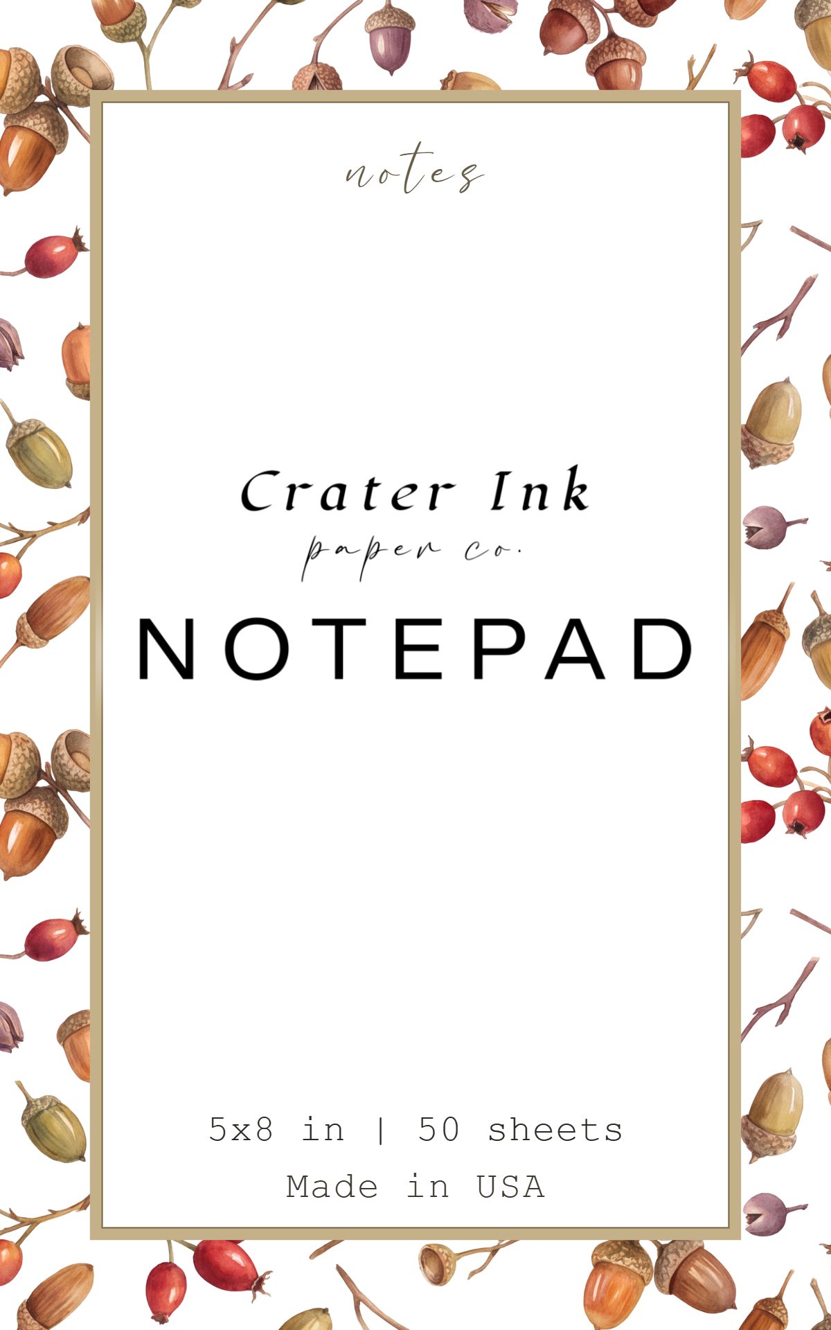 Acorn & Rosehip Notepad — Autumn Hedgerow Watercolor