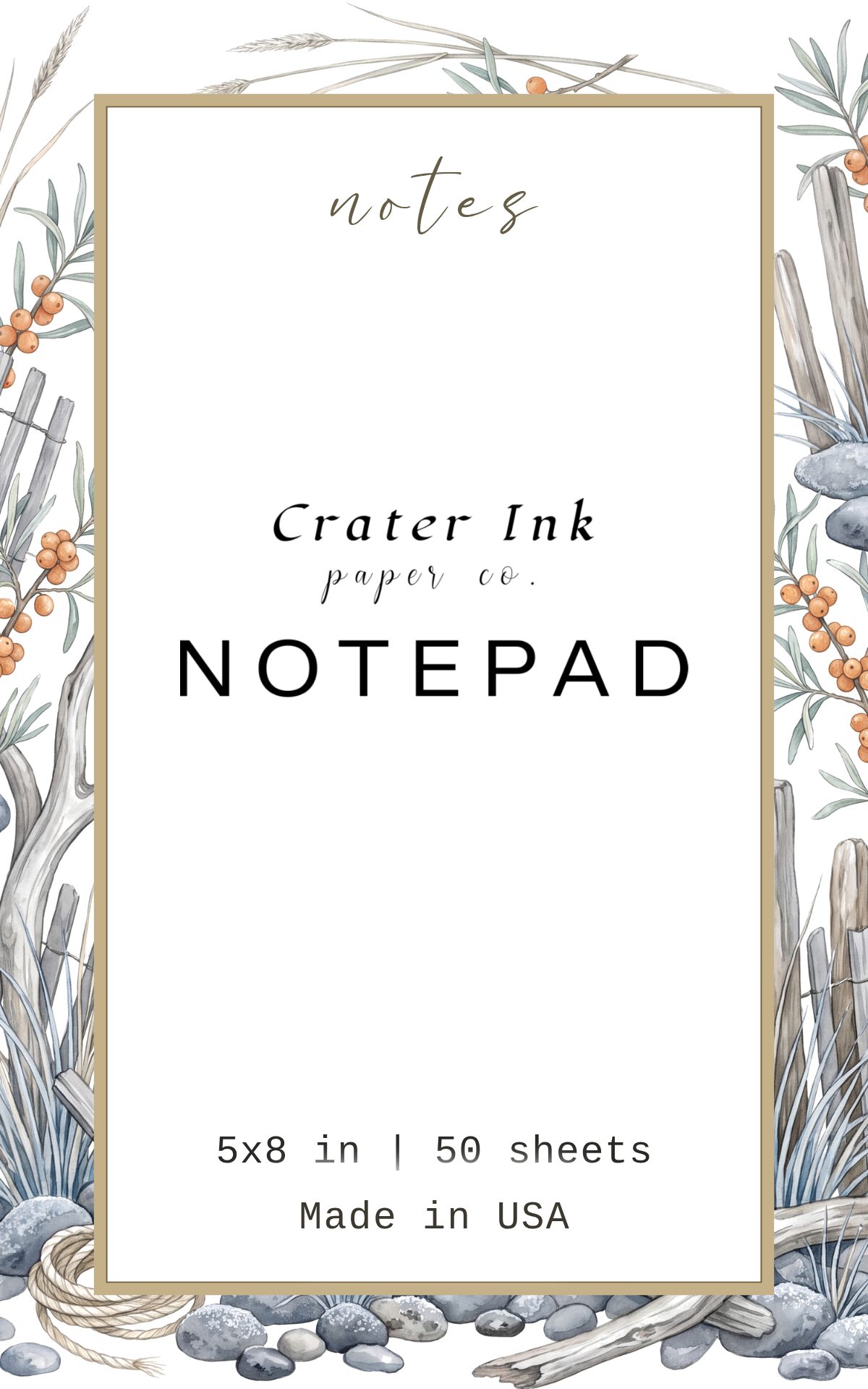 Driftwood Notepad — Watercolor Coastal Border Design