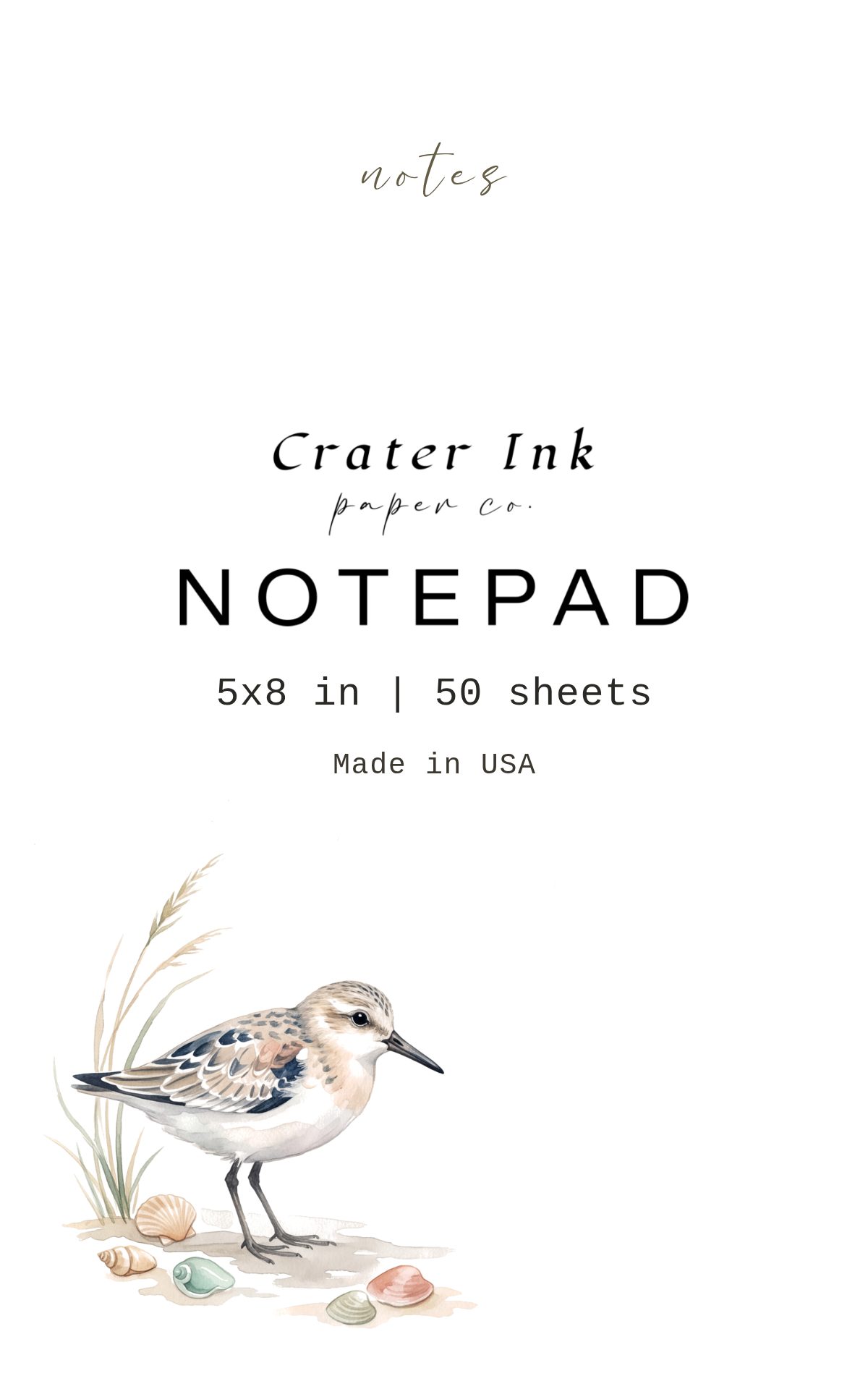Sandpiper Notepad — Minimal Shorebird Watercolor