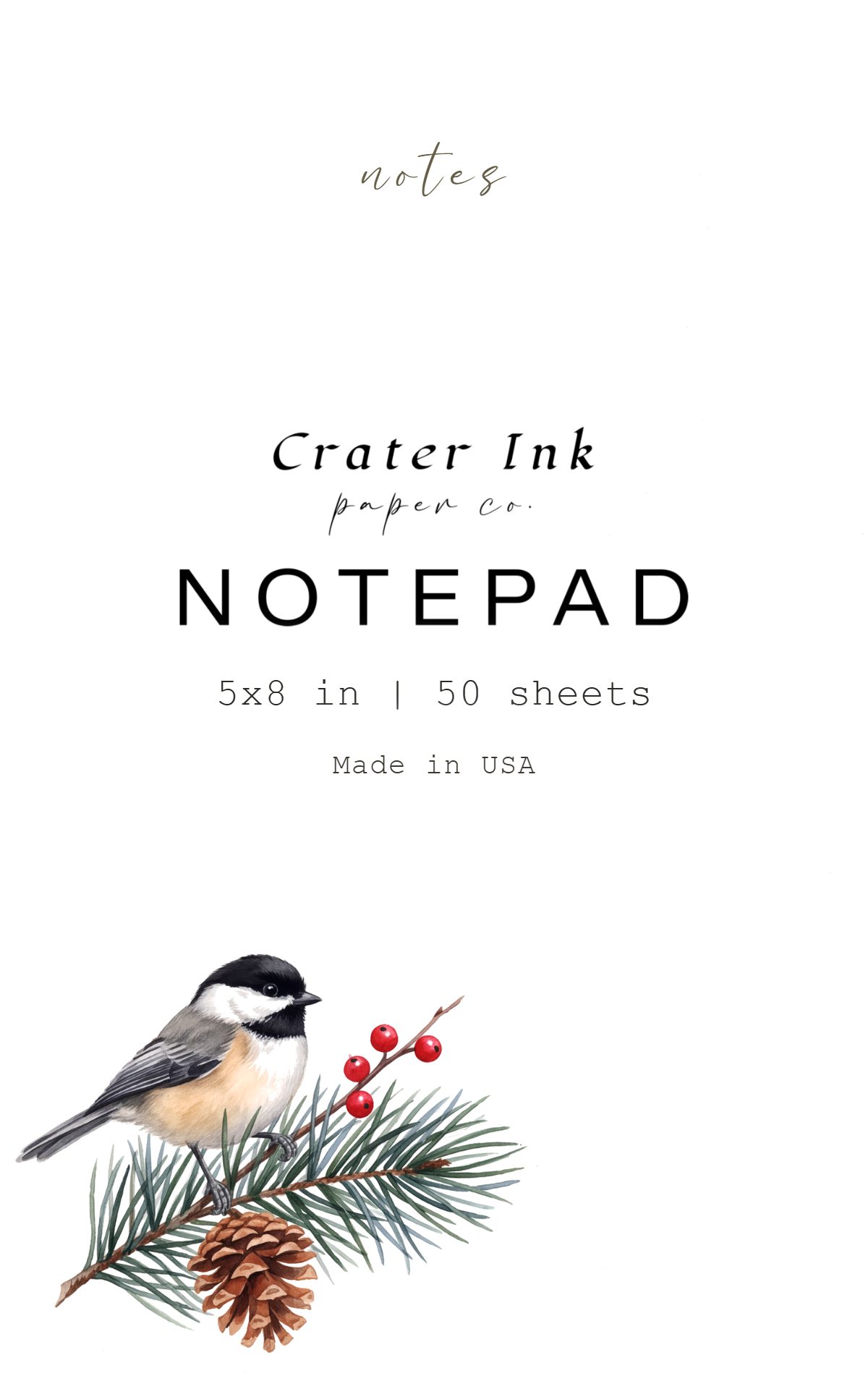 Chickadee Notepad — Minimal Watercolor Winter Bird Corner