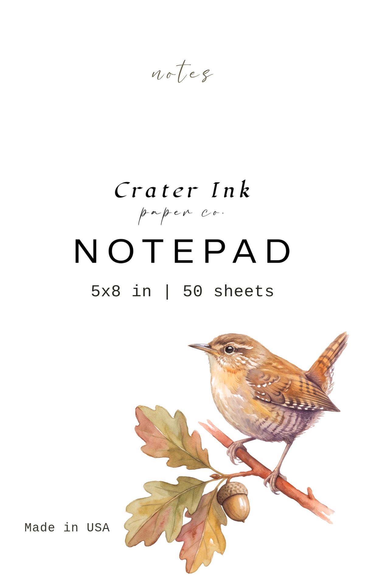 Wren Notepad — Minimal Autumn Bird Watercolor